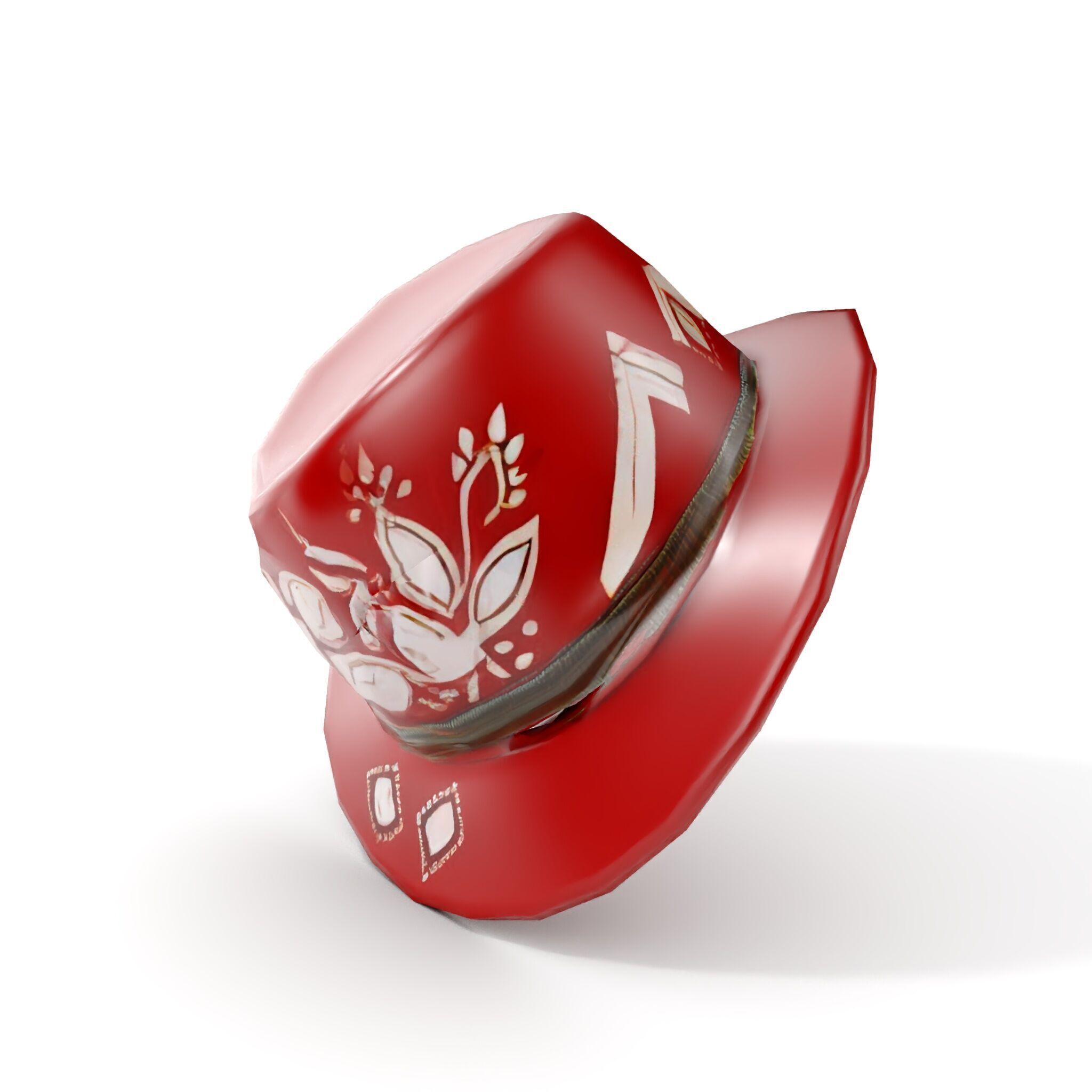 Red Fedora Hat with Decorative Patterns Model Pack Low-poly 3D model_7