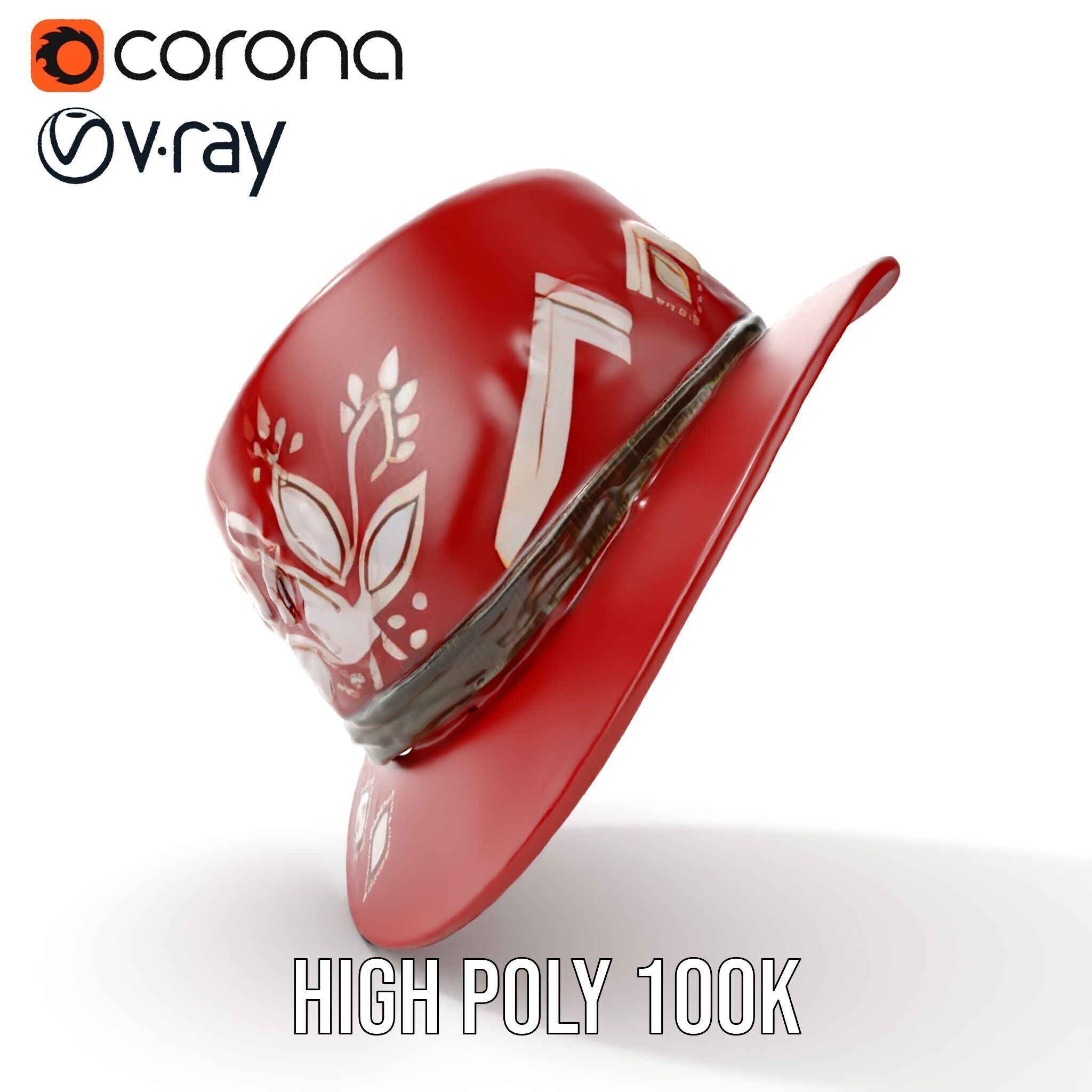 Red Fedora Hat with Decorative Patterns Model Pack Low-poly 3D model_22