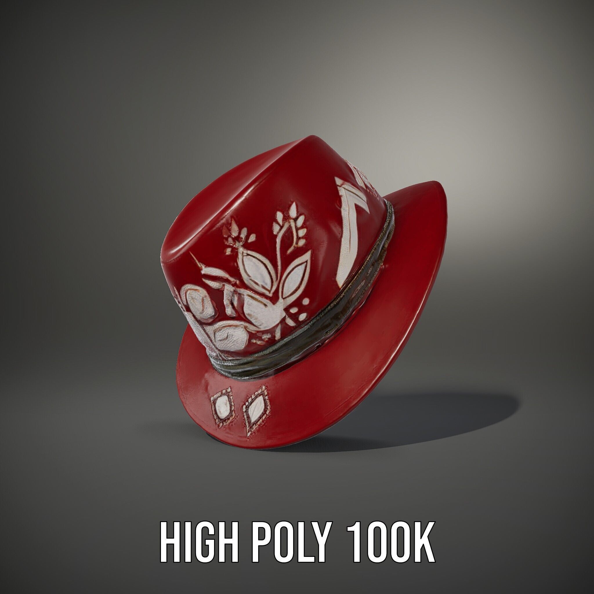 Red Fedora Hat with Decorative Patterns Model Pack Low-poly 3D model_14