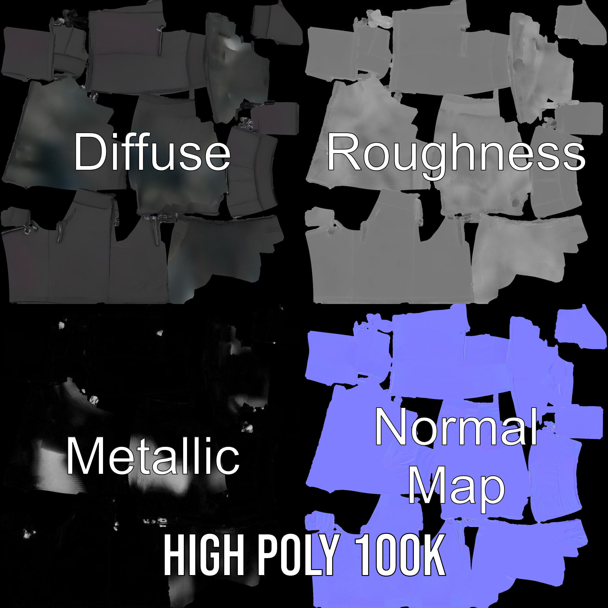 Black Skirt with Zipper Pocket Model Pack Low-poly 3D model_3