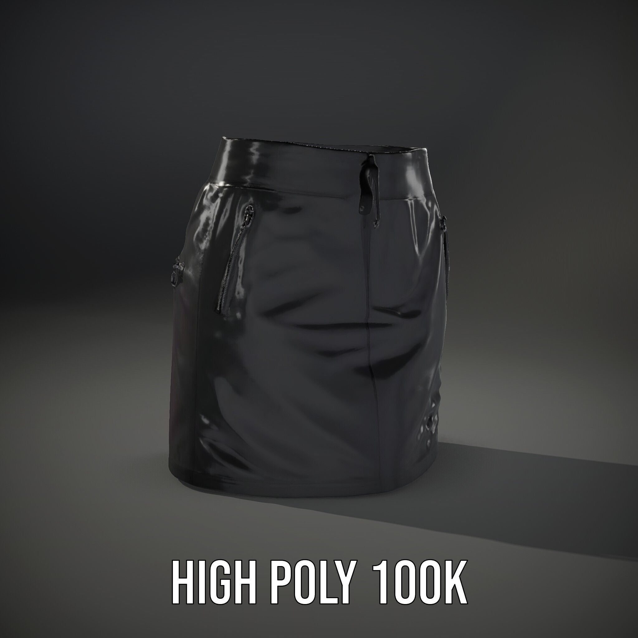Black Skirt with Zipper Pocket Model Pack Low-poly 3D model_11