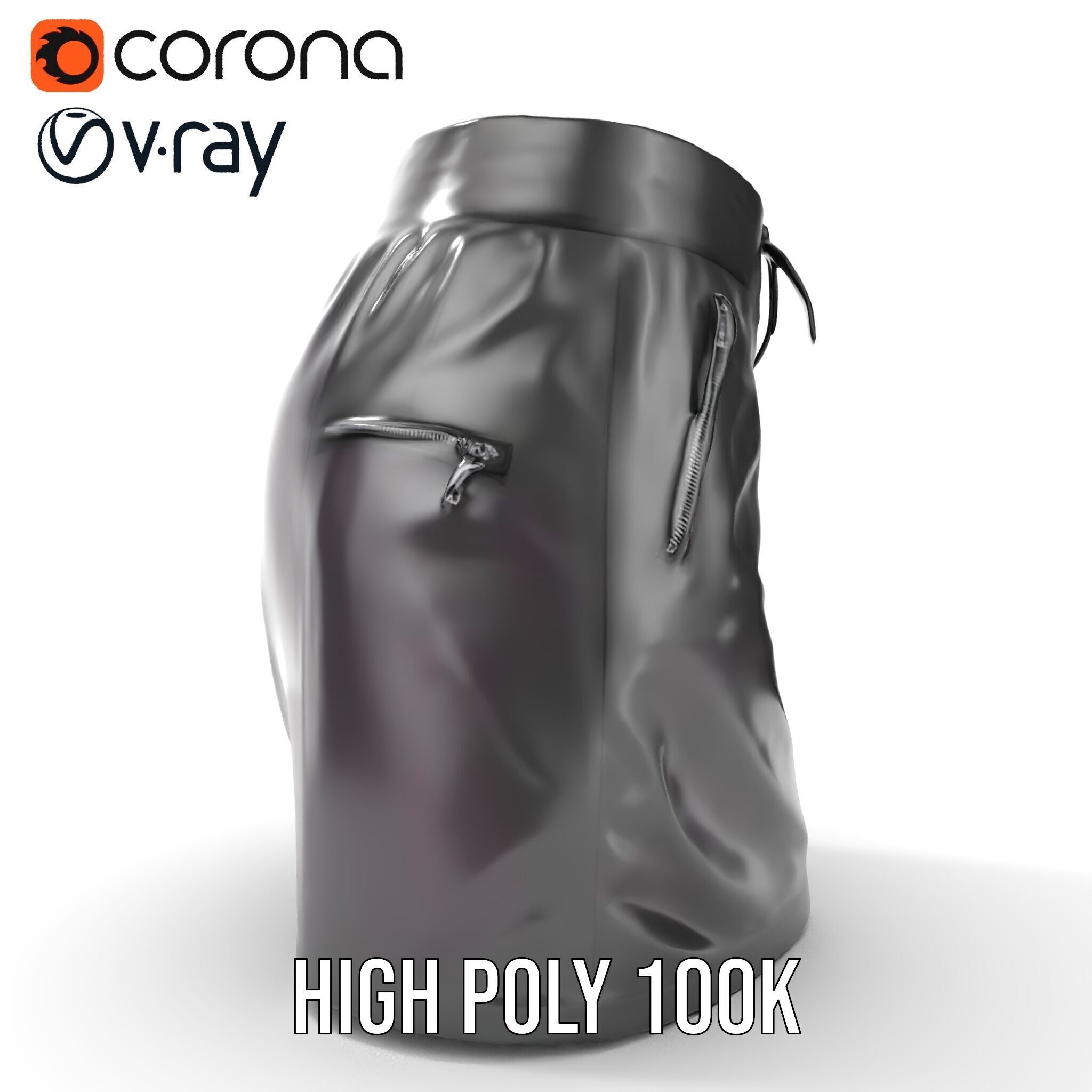 Black Skirt with Zipper Pocket Model Pack Low-poly 3D model_21
