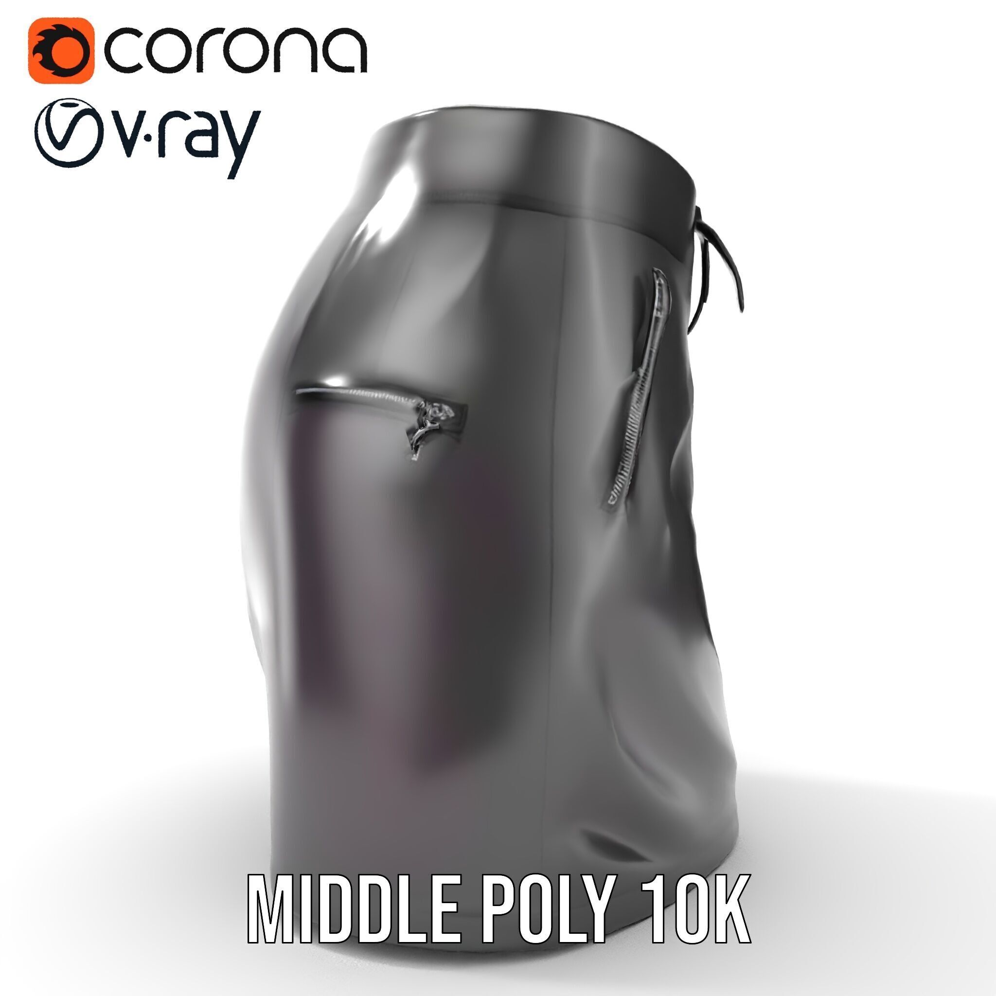 Black Skirt with Zipper Pocket Model Pack Low-poly 3D model_9