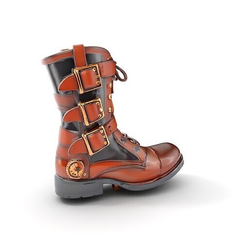 Steampunk Boot Model Pack with Detailed Gears Low-poly 3D model