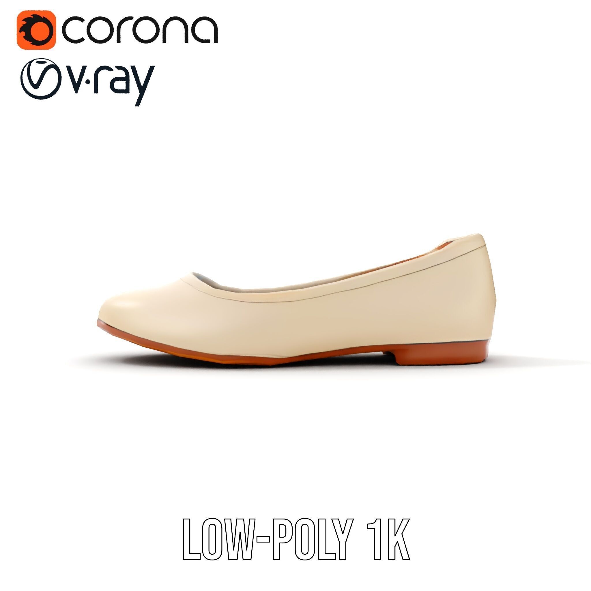 Elegant Beige Flat Shoe D Model Pack Low-poly 3D model_26