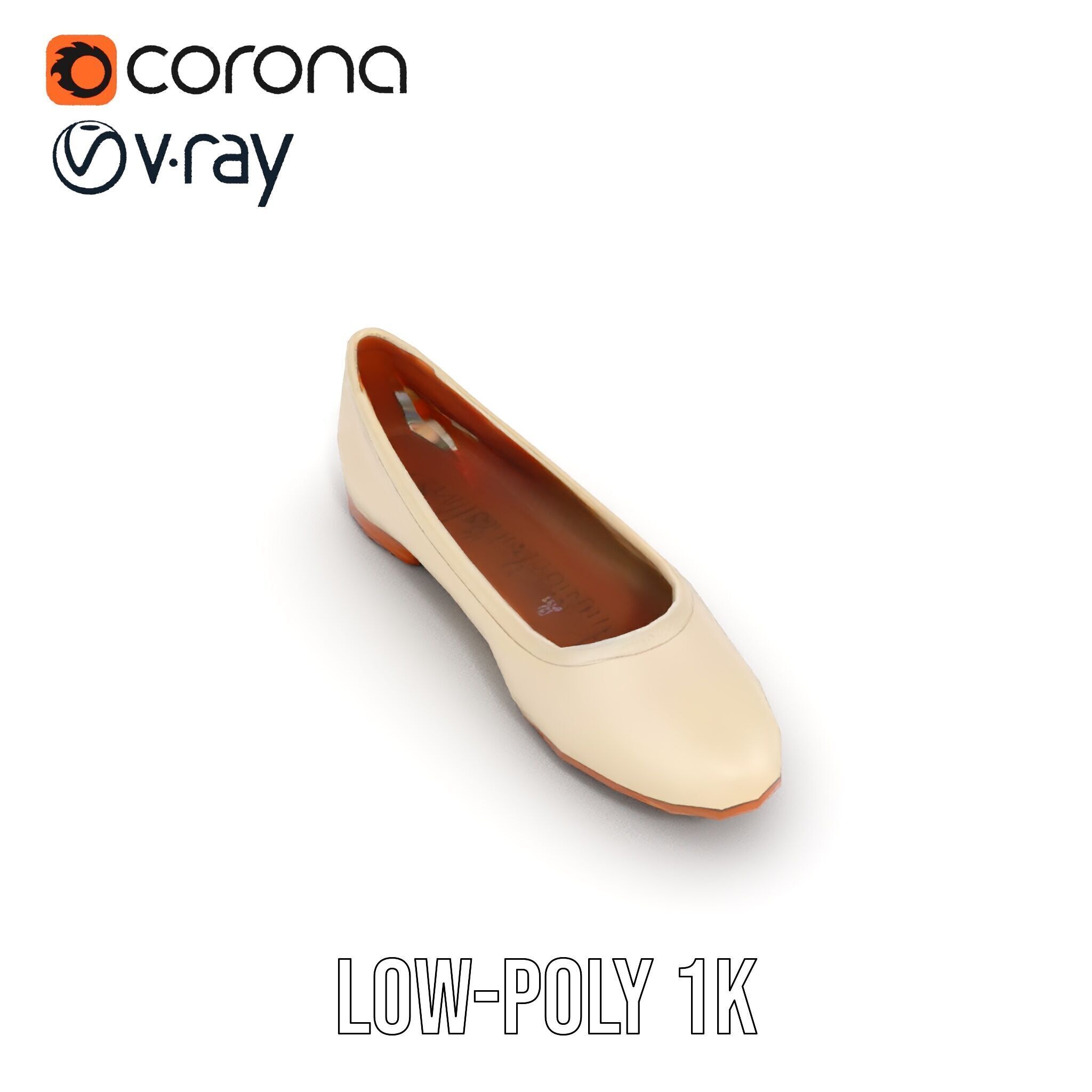 Elegant Beige Flat Shoe D Model Pack Low-poly 3D model_10