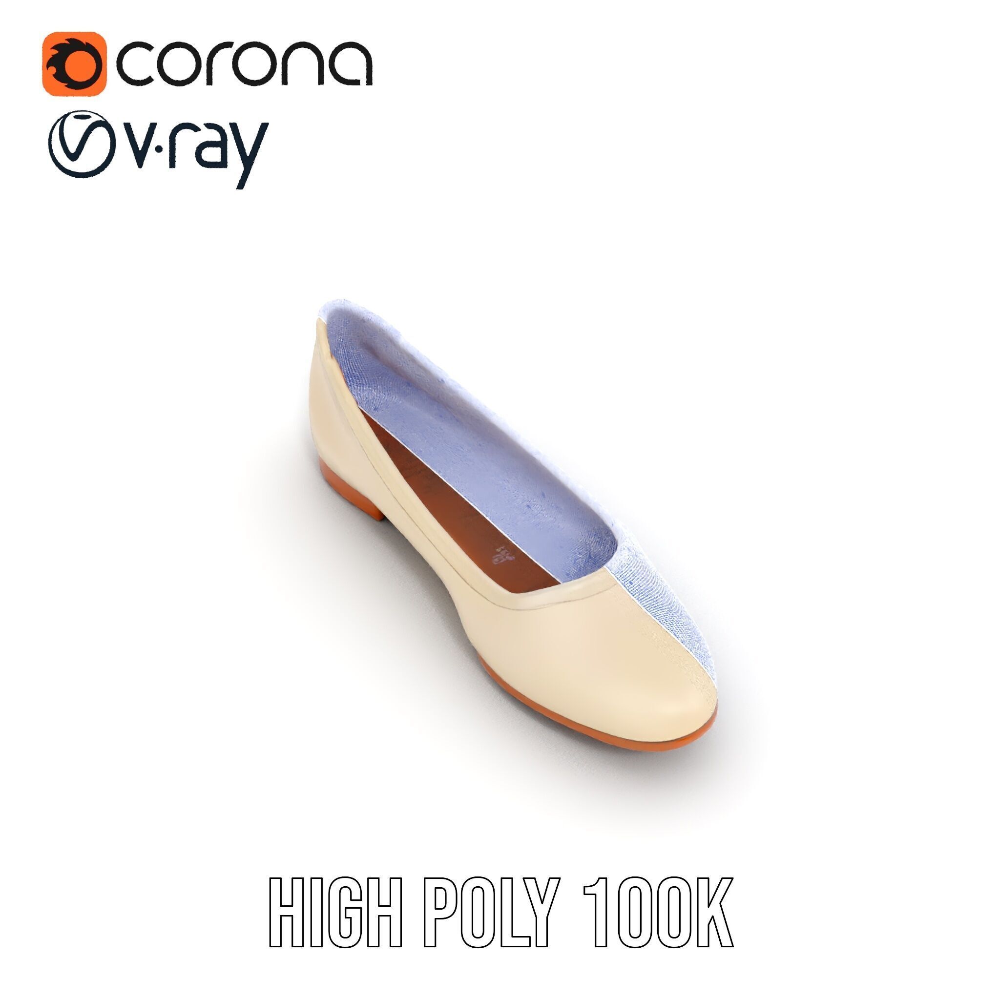 Elegant Beige Flat Shoe D Model Pack Low-poly 3D model_38