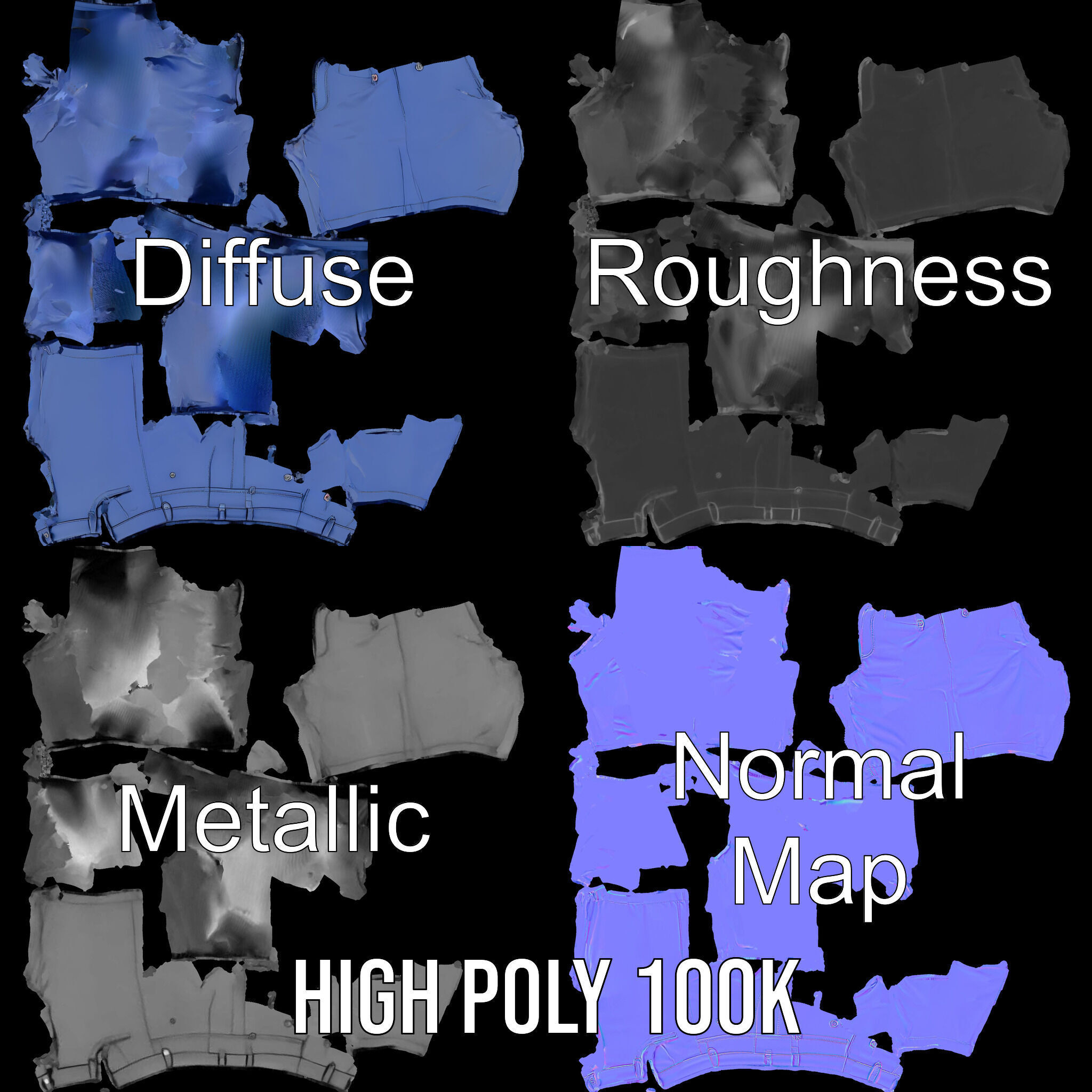 Denim Shorts D model pack Low-poly 3D model_3