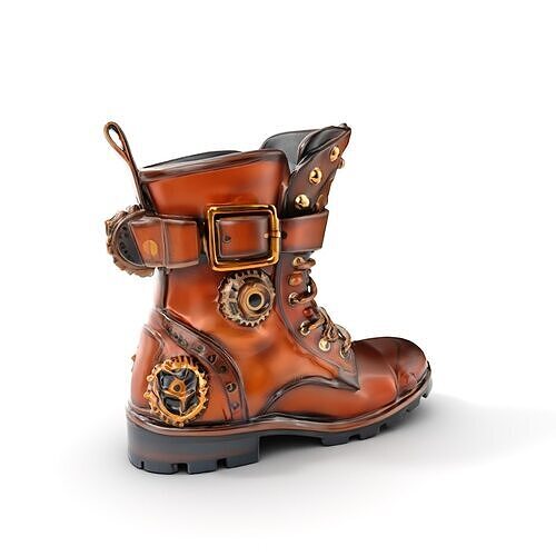 Steampunk Boot Model Pack with Gears and Studs Low-poly 3D model