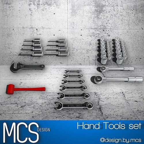 Hand tools set 33 pieces 3D print model