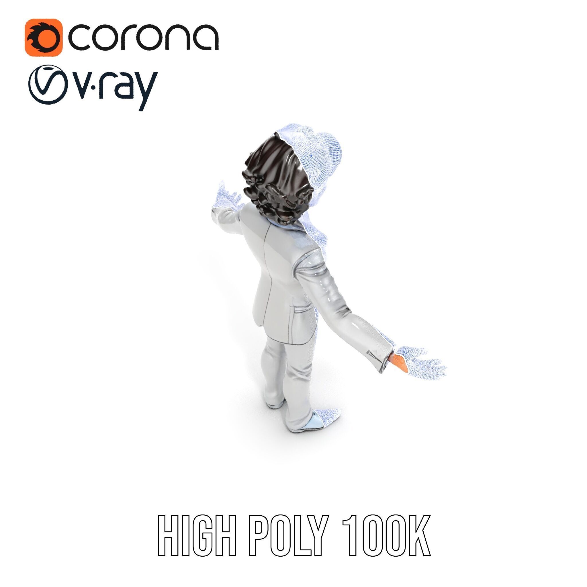 Elegant Silver Suit D Character Model  Rigged and Animated Low-poly 3D model_37