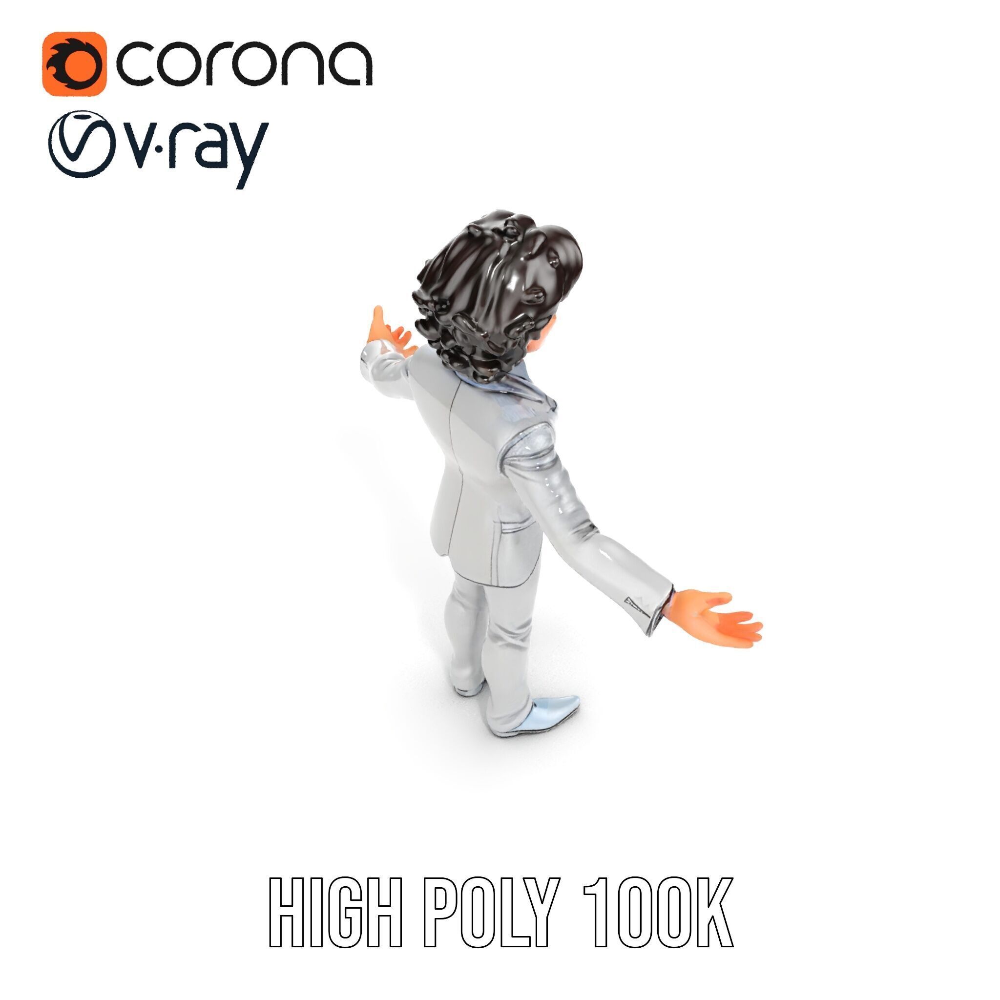 Elegant Silver Suit D Character Model  Rigged and Animated Low-poly 3D model_32