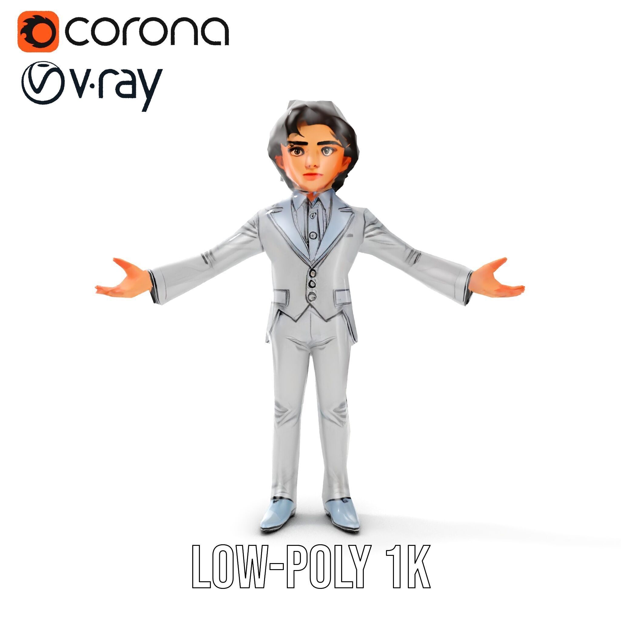 Elegant Silver Suit D Character Model  Rigged and Animated Low-poly 3D model_10