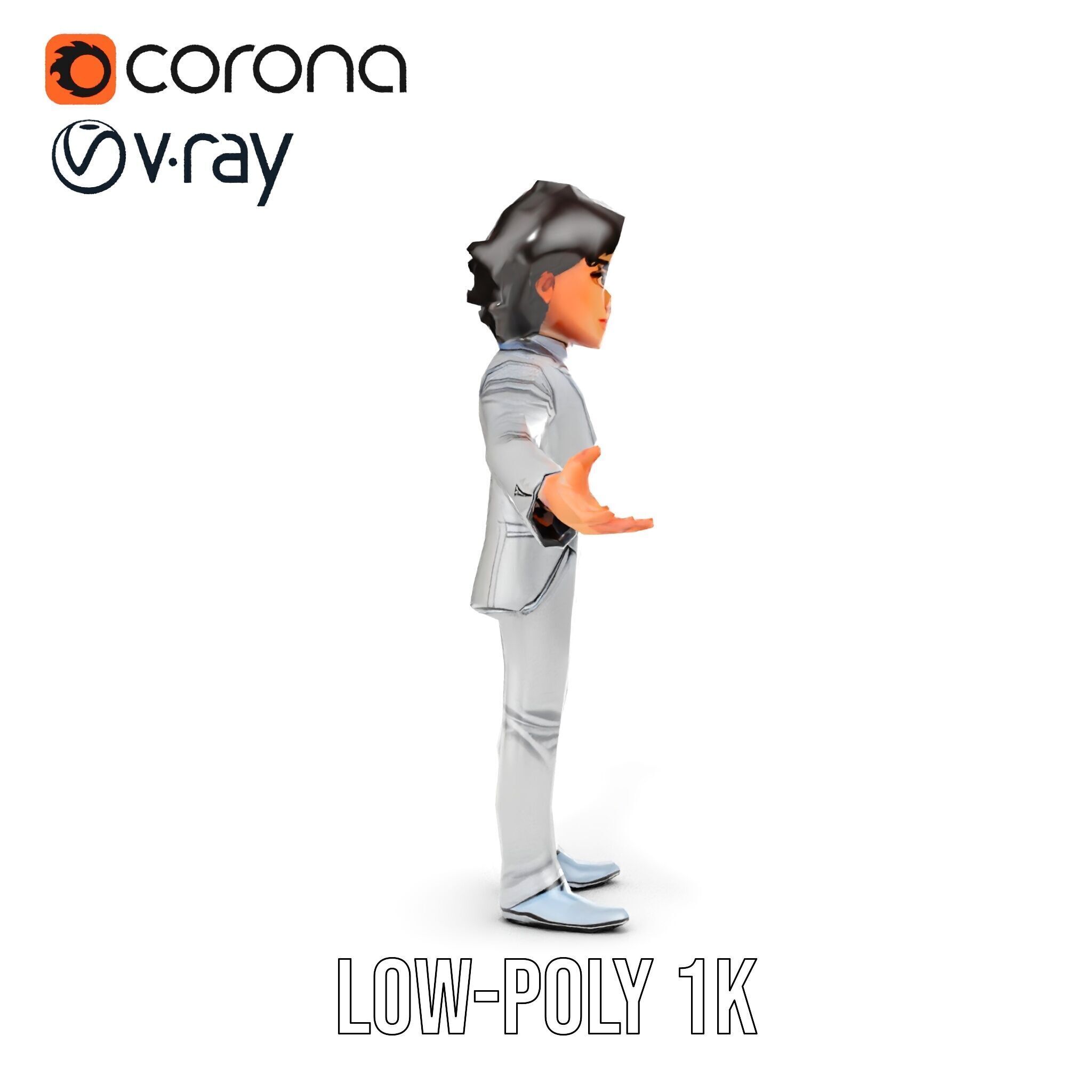 Elegant Silver Suit D Character Model  Rigged and Animated Low-poly 3D model_16