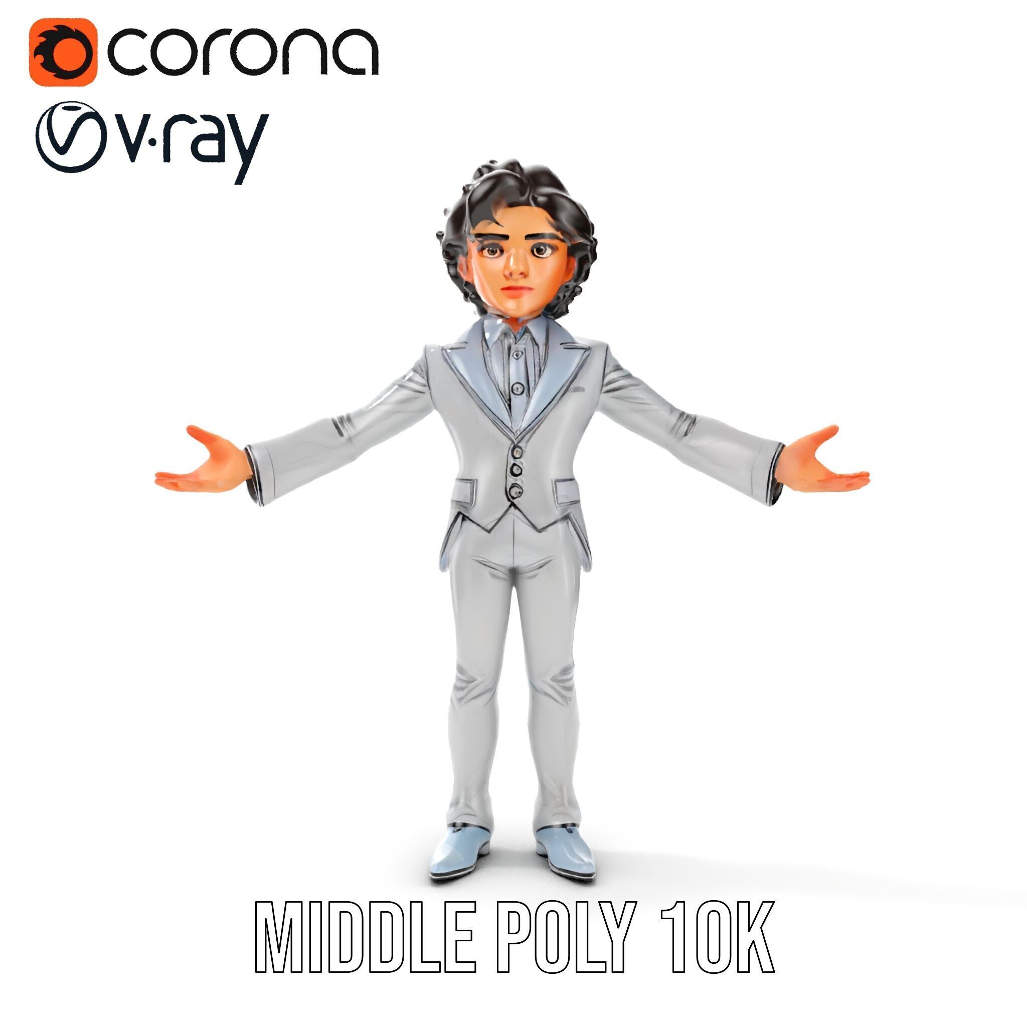 Elegant Silver Suit D Character Model  Rigged and Animated Low-poly 3D model_17