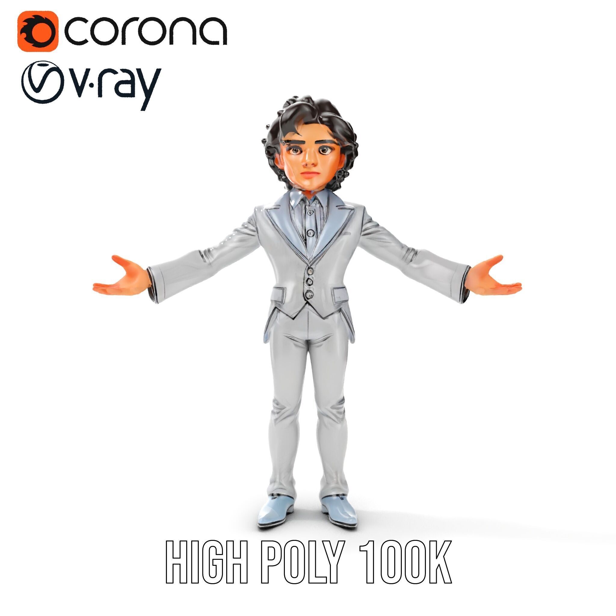 Elegant Silver Suit D Character Model  Rigged and Animated Low-poly 3D model_35