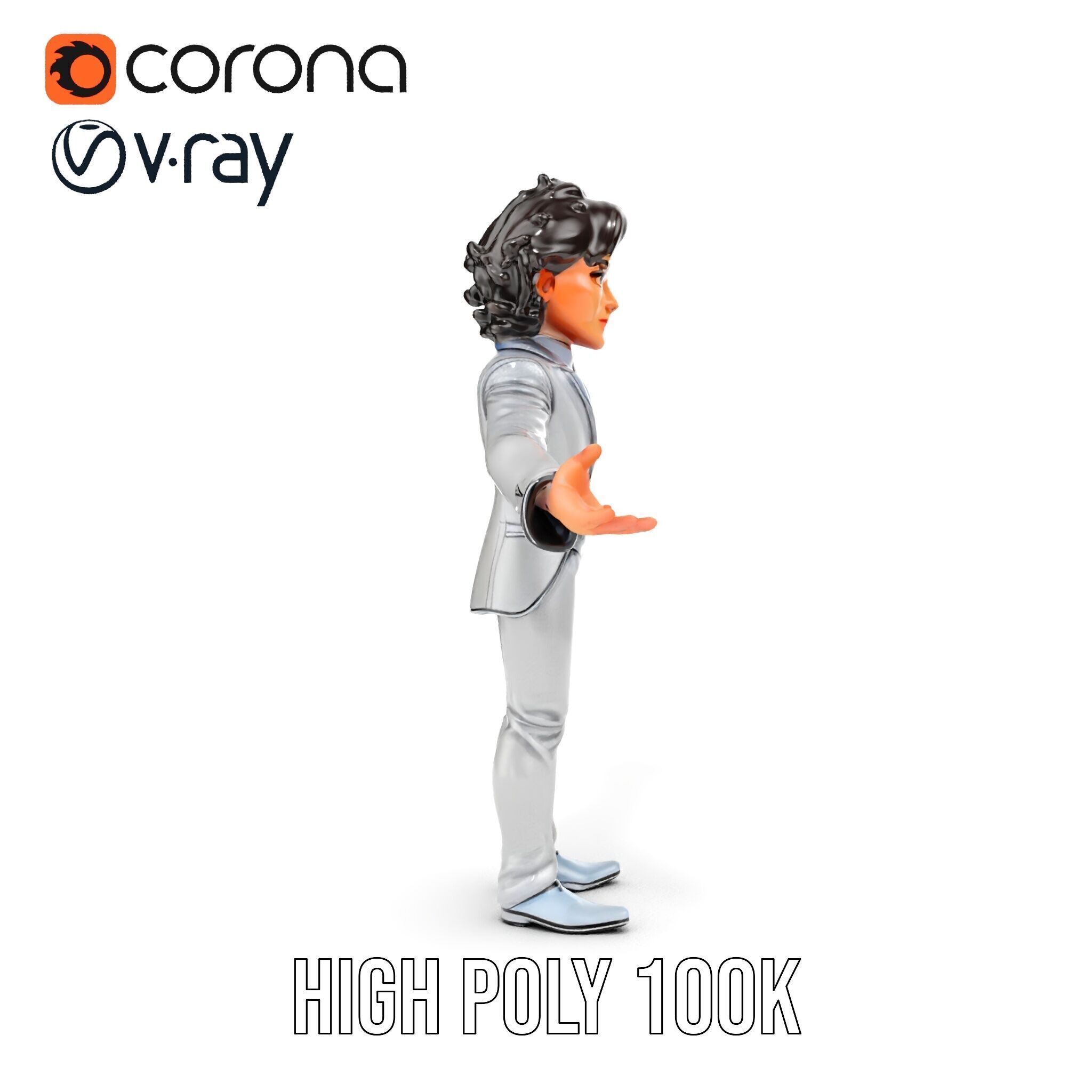 Elegant Silver Suit D Character Model  Rigged and Animated Low-poly 3D model_21