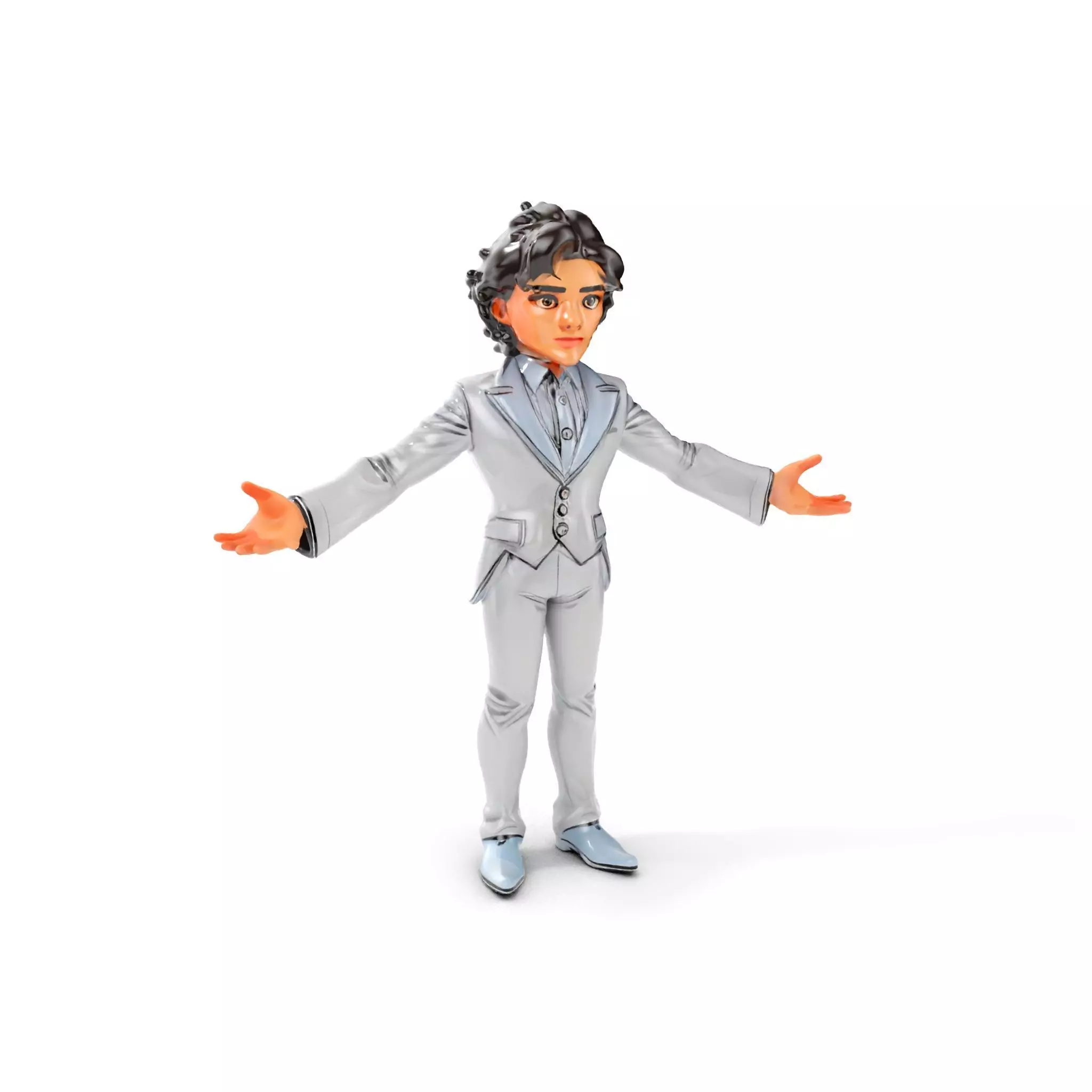 Elegant Silver Suit D Character Model  Rigged and Animated Low-poly 3D model_0