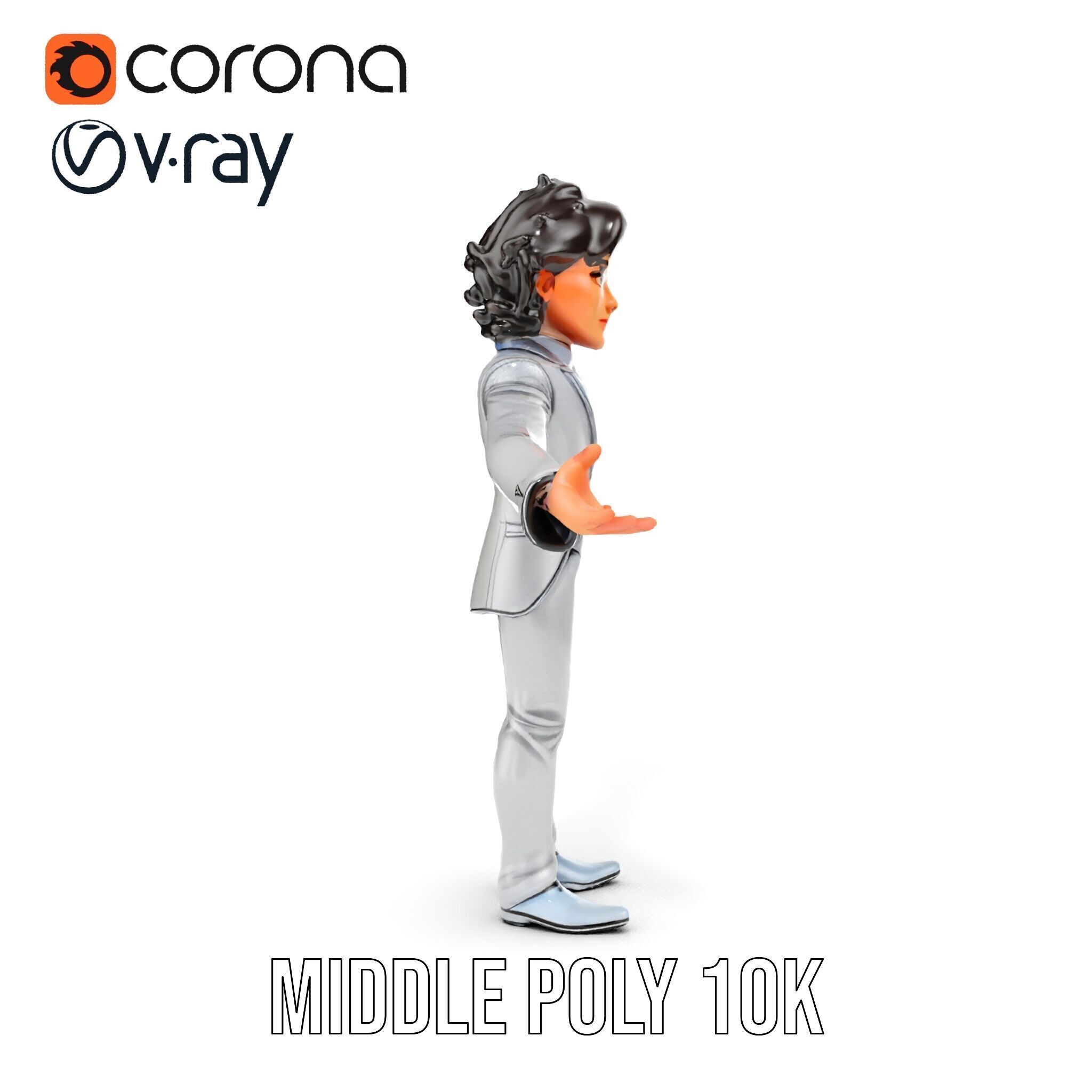 Elegant Silver Suit D Character Model  Rigged and Animated Low-poly 3D model_25