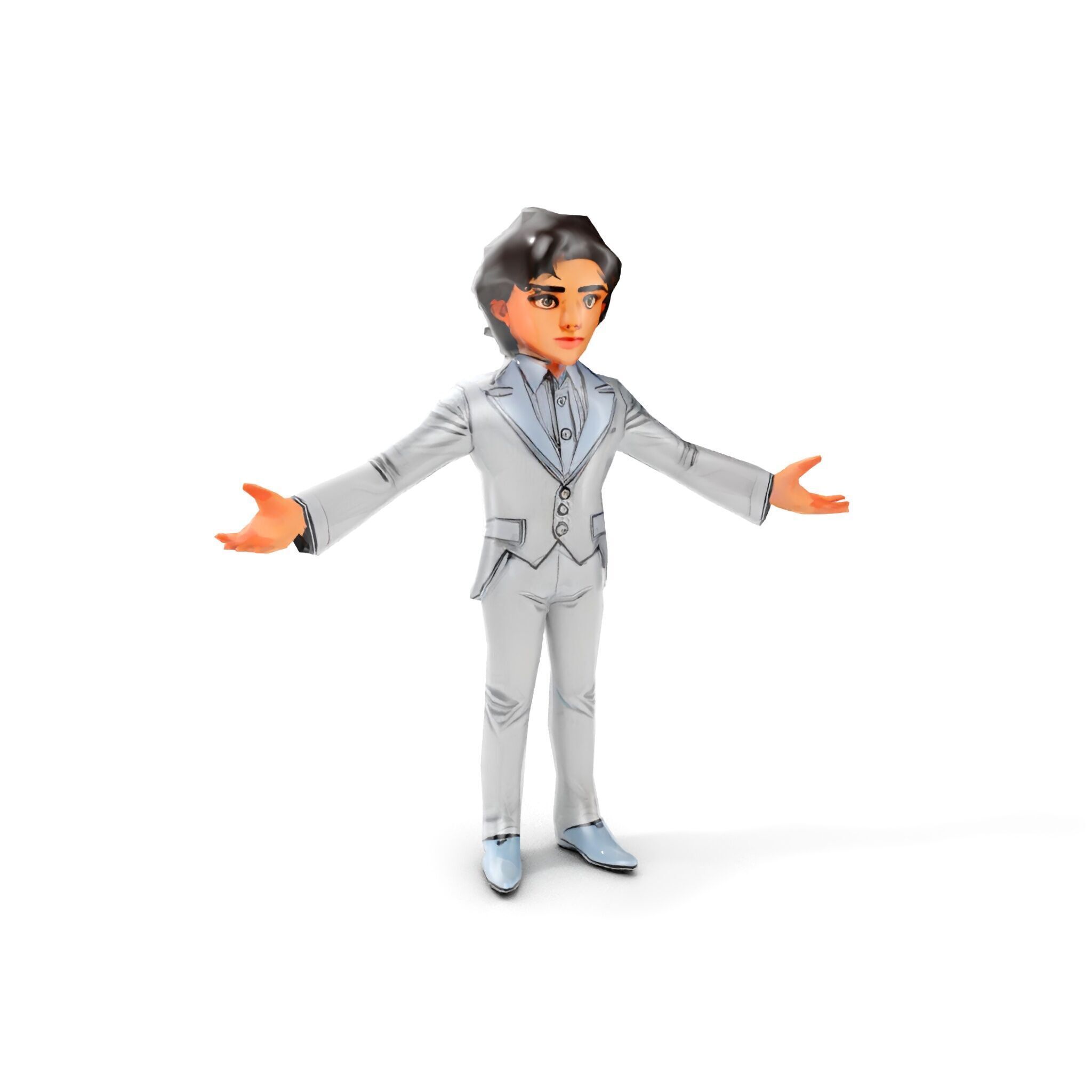 Elegant Silver Suit D Character Model  Rigged and Animated Low-poly 3D model_7