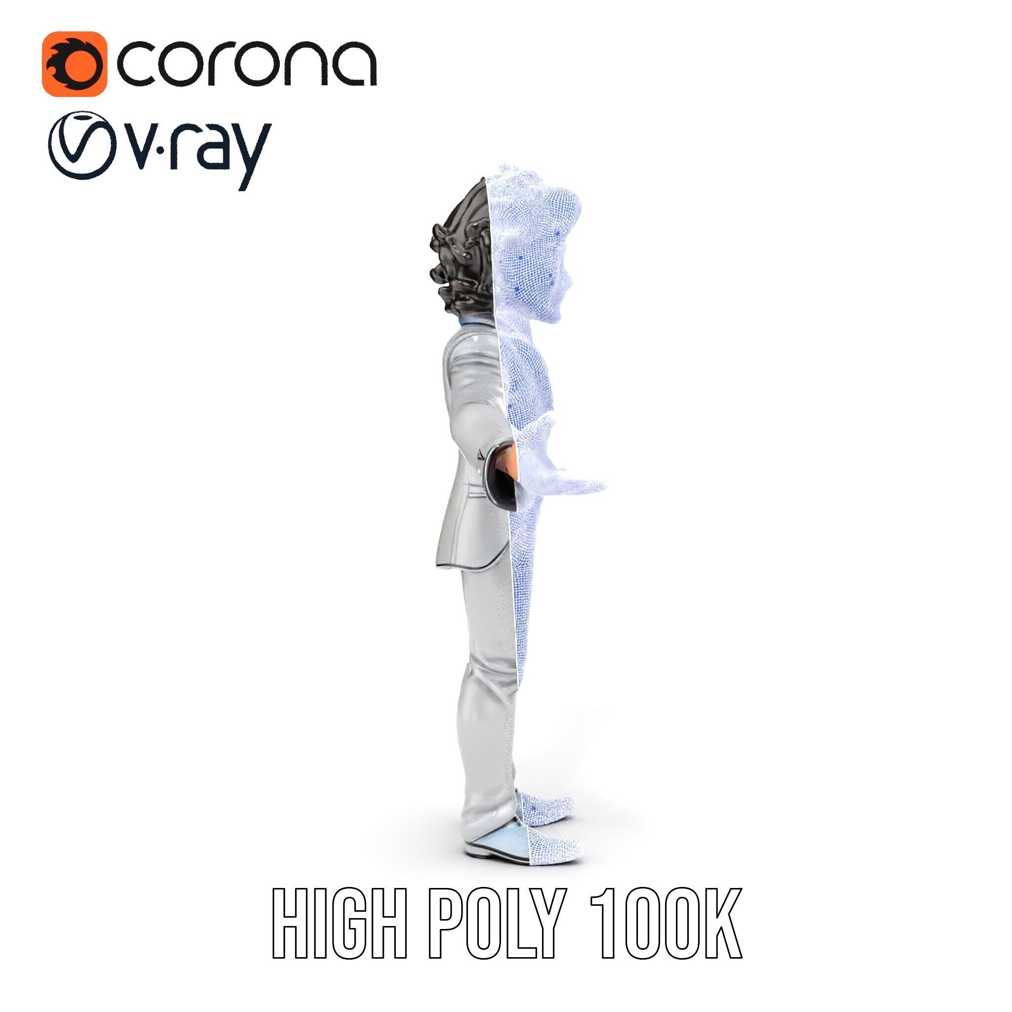 Elegant Silver Suit D Character Model  Rigged and Animated Low-poly 3D model_39