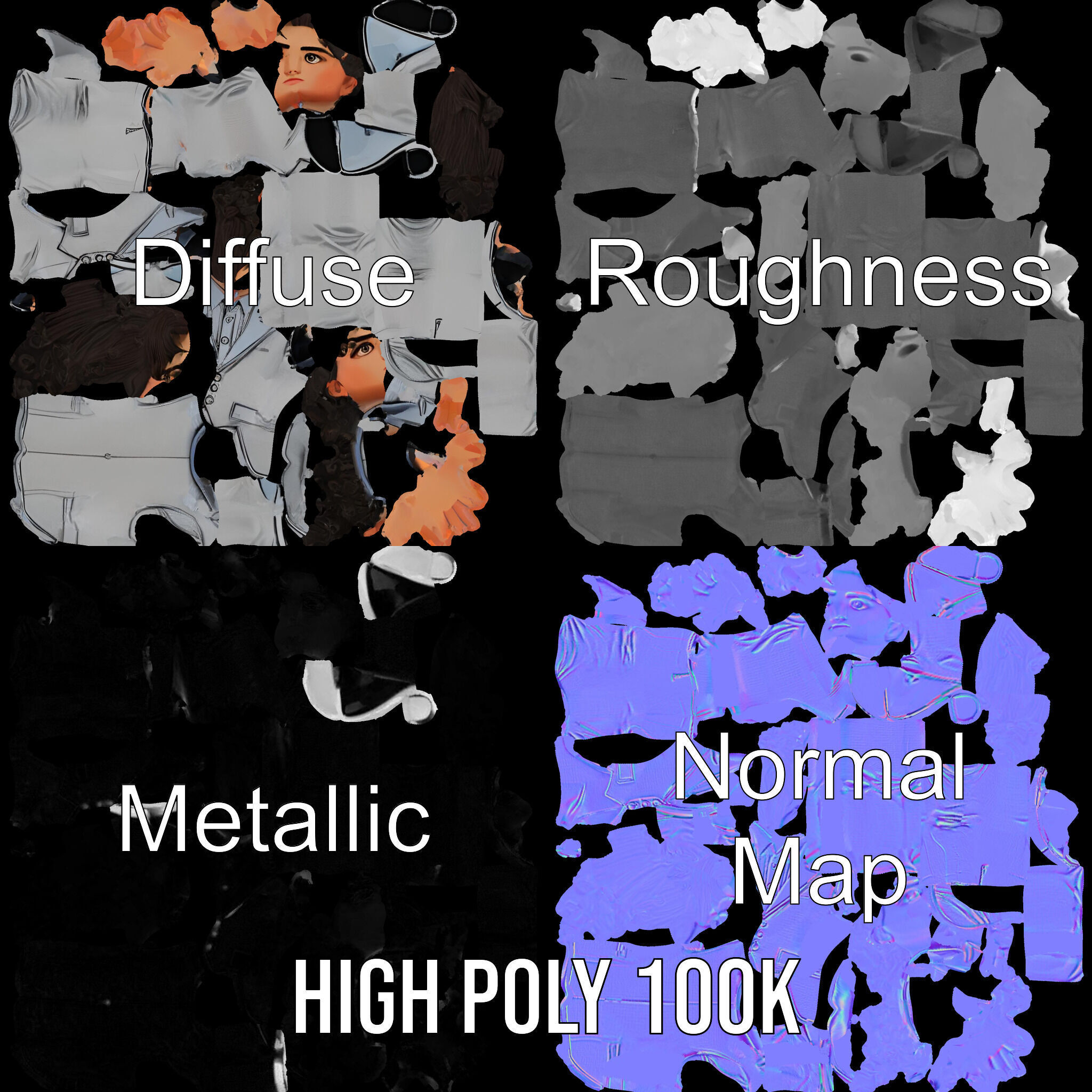 Elegant Silver Suit D Character Model  Rigged and Animated Low-poly 3D model_3