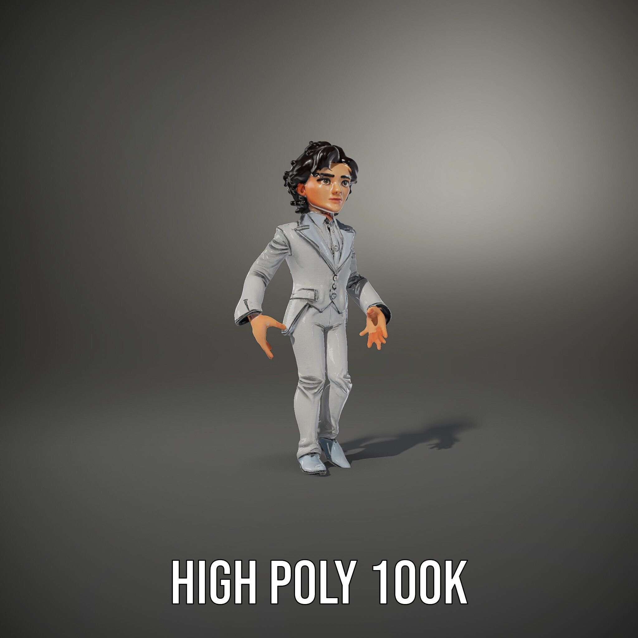 Elegant Silver Suit D Character Model  Rigged and Animated Low-poly 3D model_8