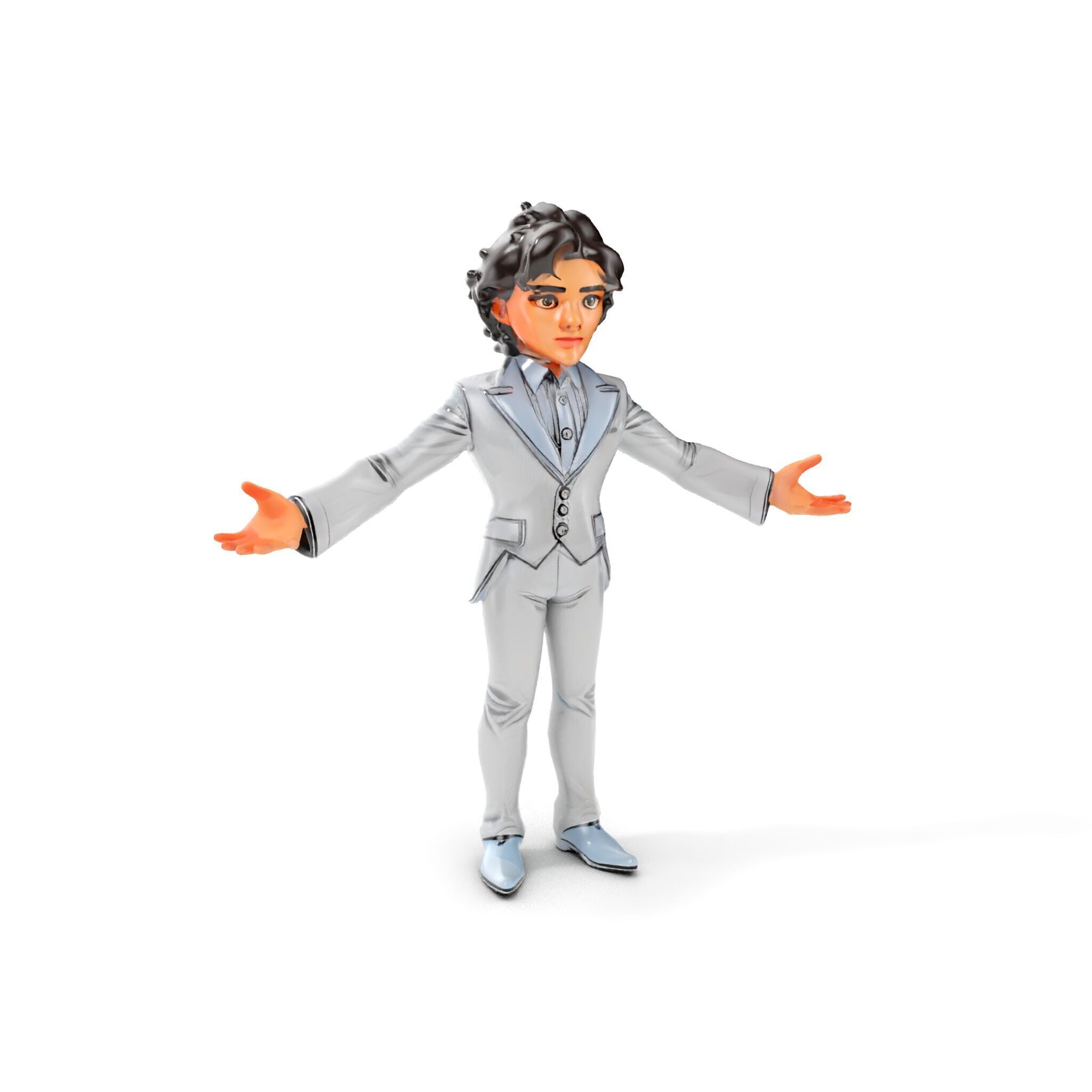 Elegant Silver Suit D Character Model  Rigged and Animated Low-poly 3D model_12