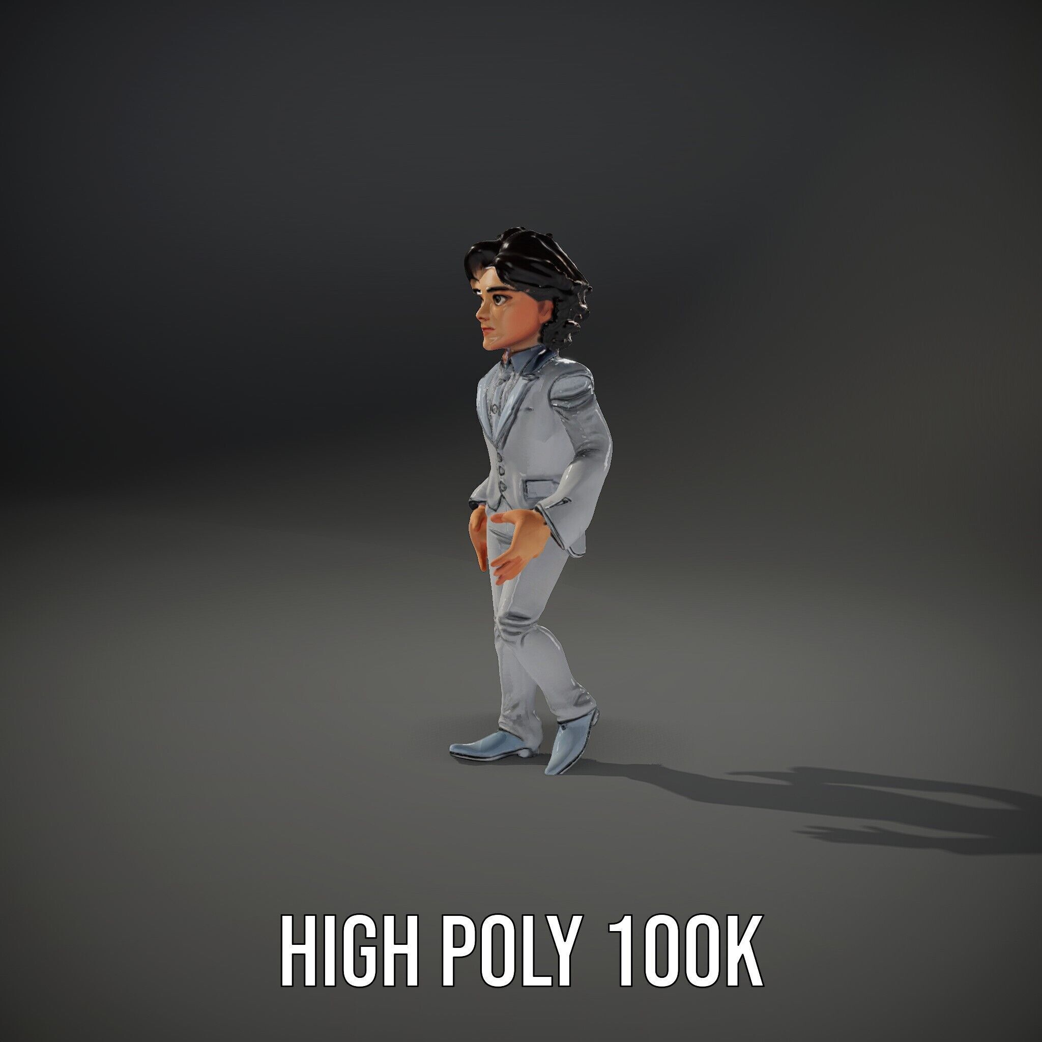 Elegant Silver Suit D Character Model  Rigged and Animated Low-poly 3D model_14