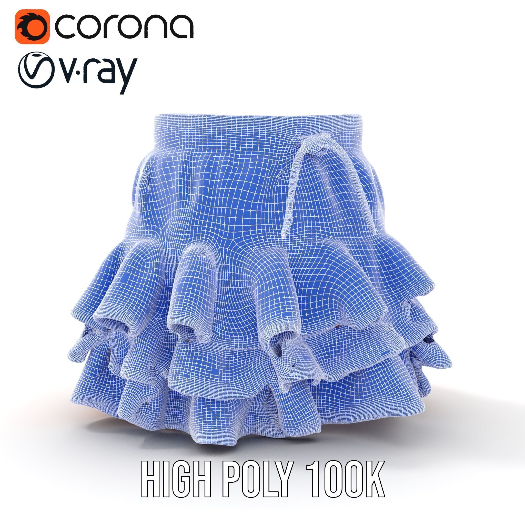 Flared Ruffle Mini Skirt Model Pack for Fashion Rendering Low-poly 3D model_37