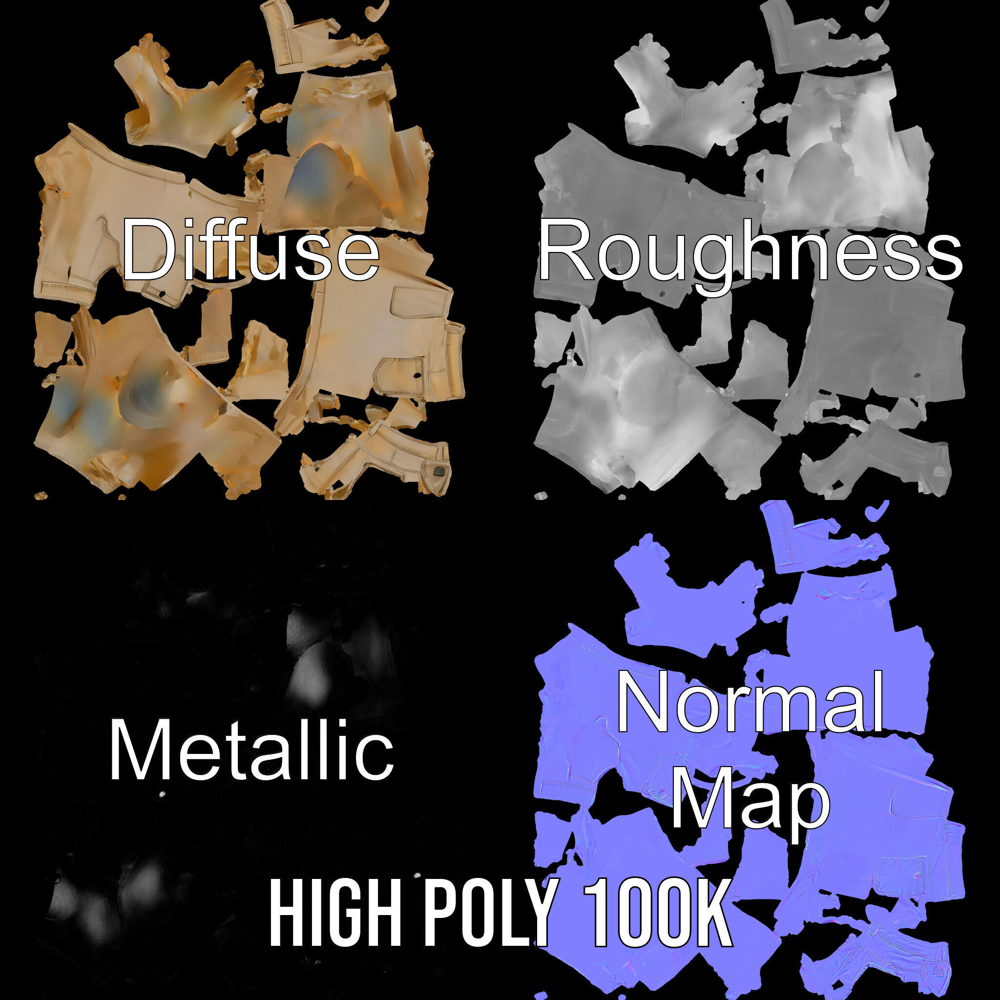 Casual Beige Shorts D Model Pack for Fashion and Rendering Low-poly 3D model_3