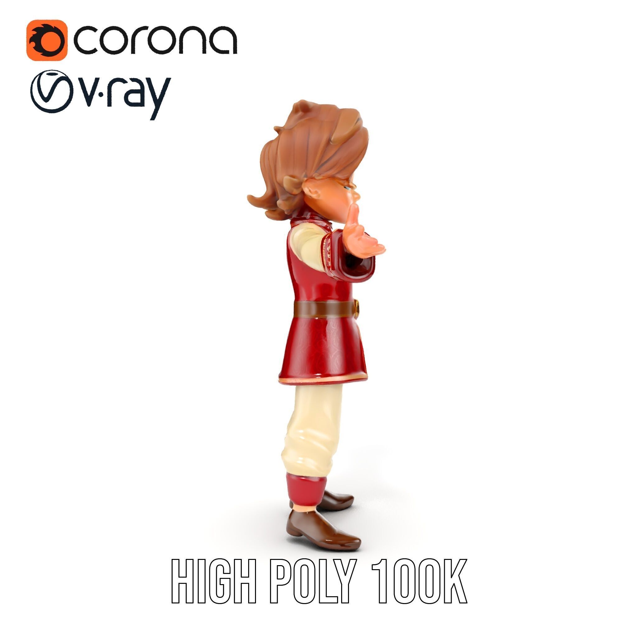 Charming Medieval Boy Character Model Rigged and Animated Low-poly 3D model_35