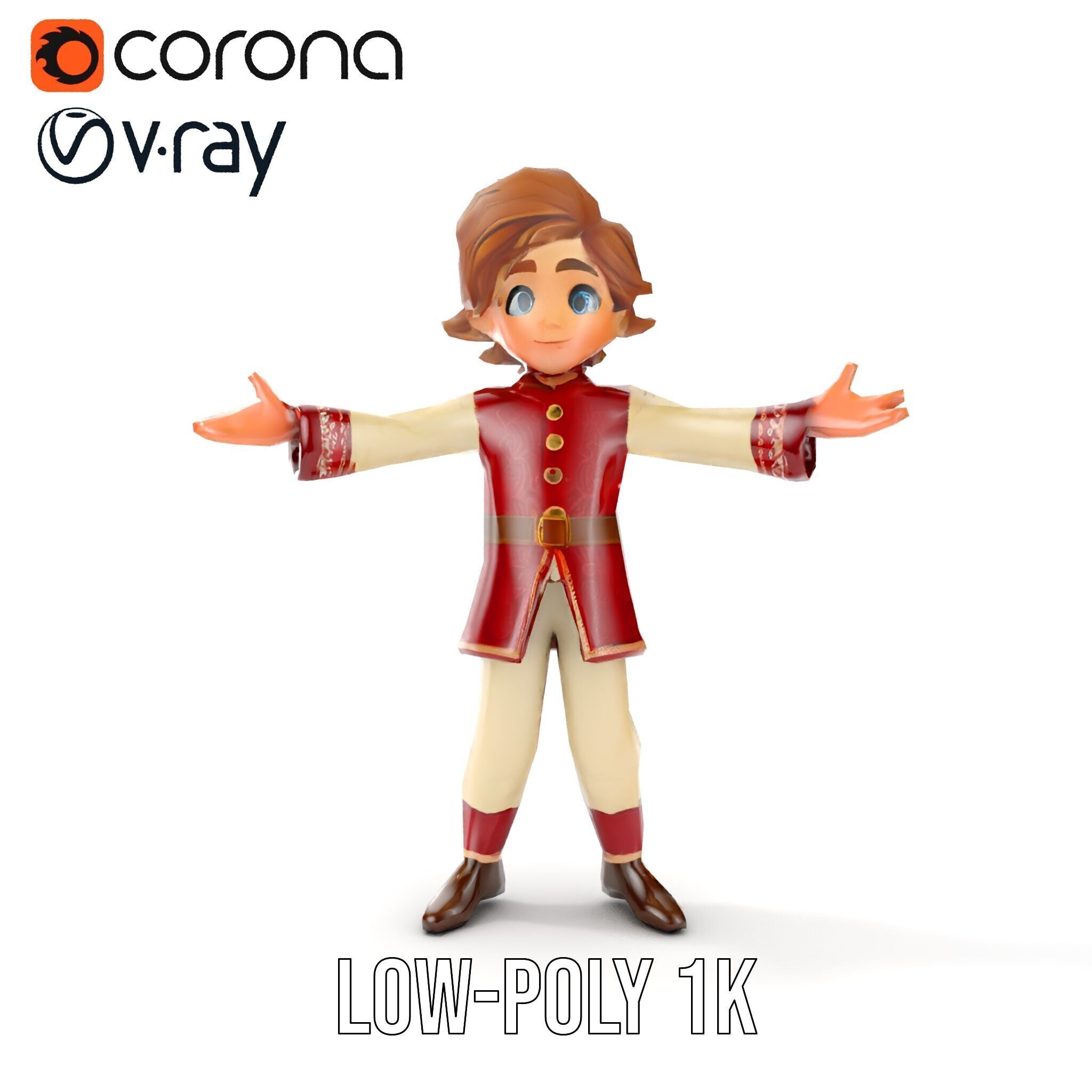 Charming Medieval Boy Character Model Rigged and Animated Low-poly 3D model_23