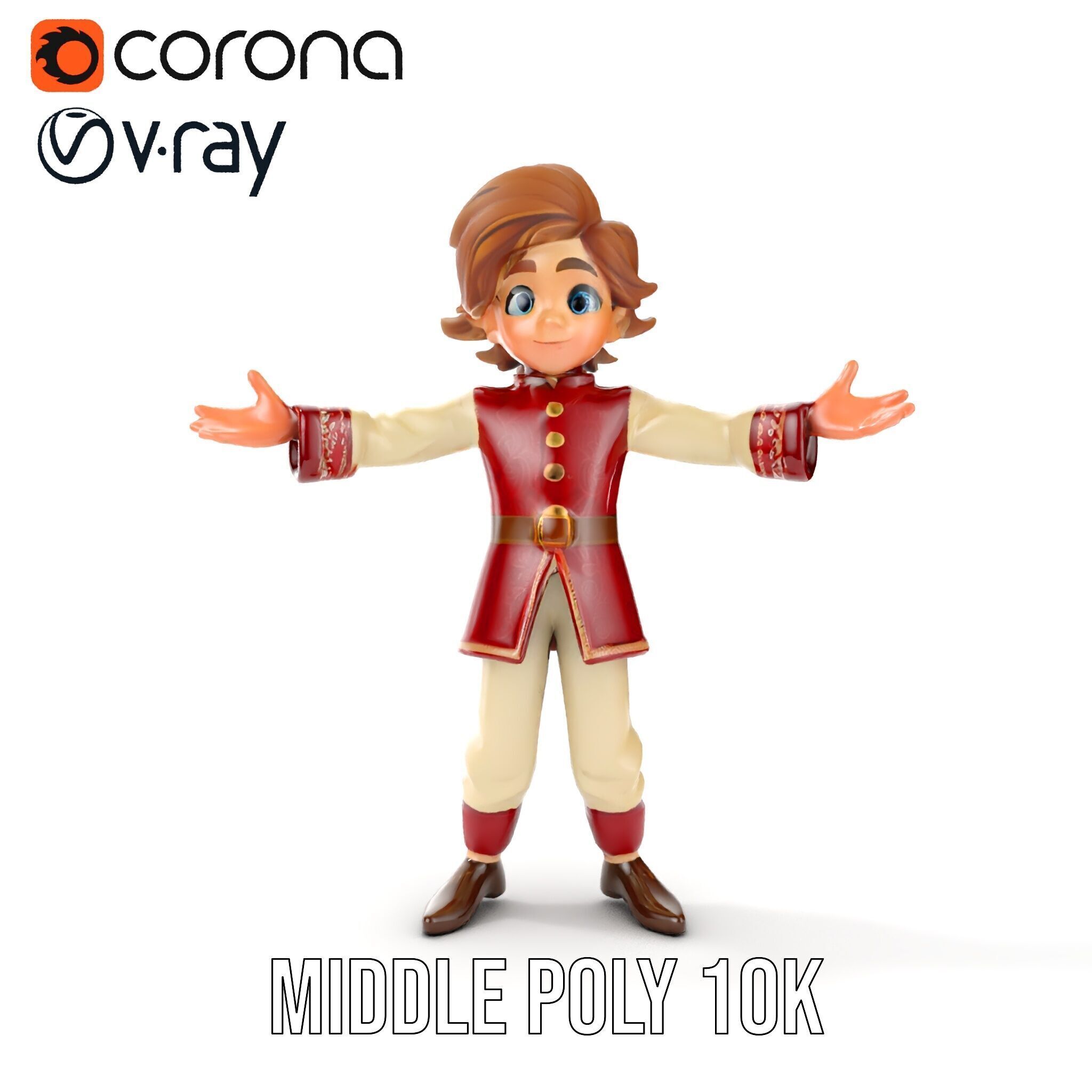 Charming Medieval Boy Character Model Rigged and Animated Low-poly 3D model_22