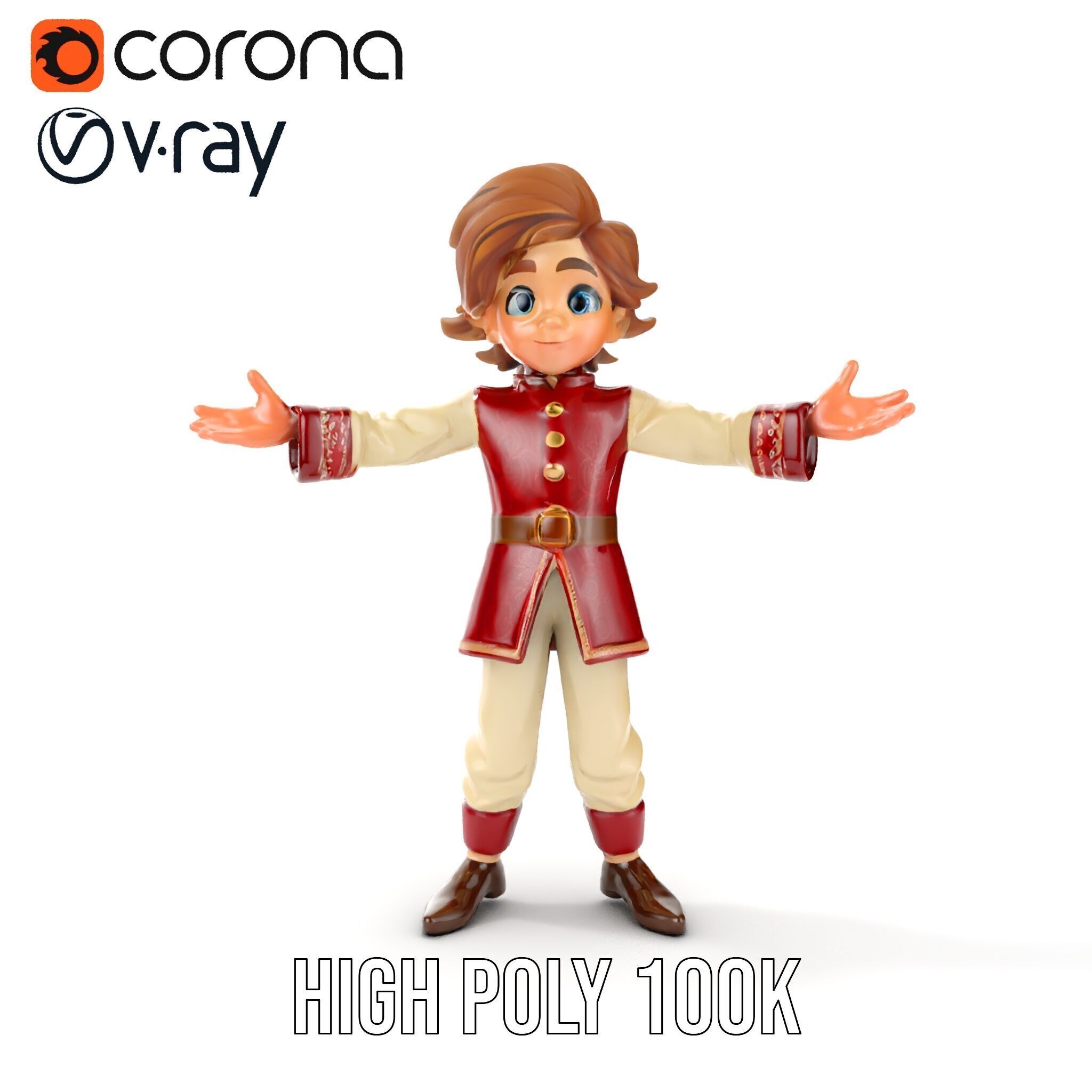 Charming Medieval Boy Character Model Rigged and Animated Low-poly 3D model_32