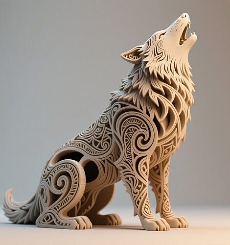 Hollow Tribal Wolf Sculpture   Howling Spirit Totem 3D print model