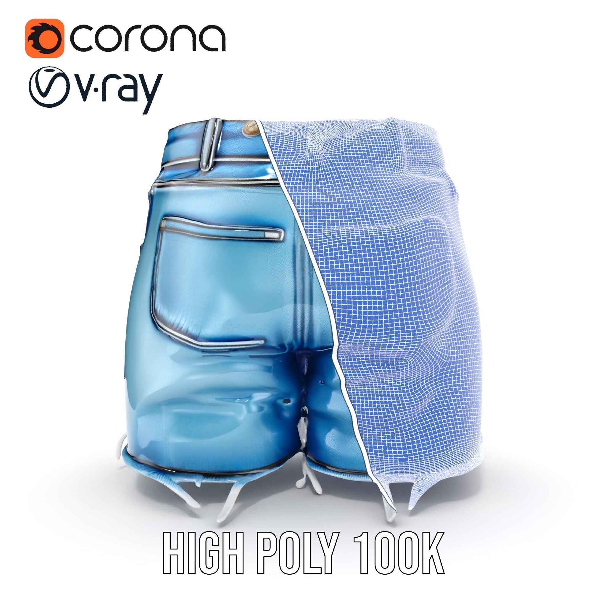 Denim Skirt Model Pack with Frayed Edges Low-poly 3D model_38