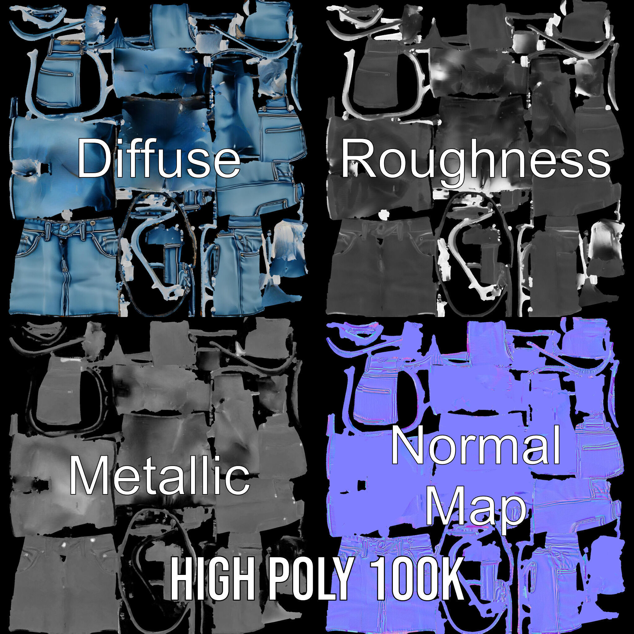 Denim Skirt Model Pack with Frayed Edges Low-poly 3D model_3