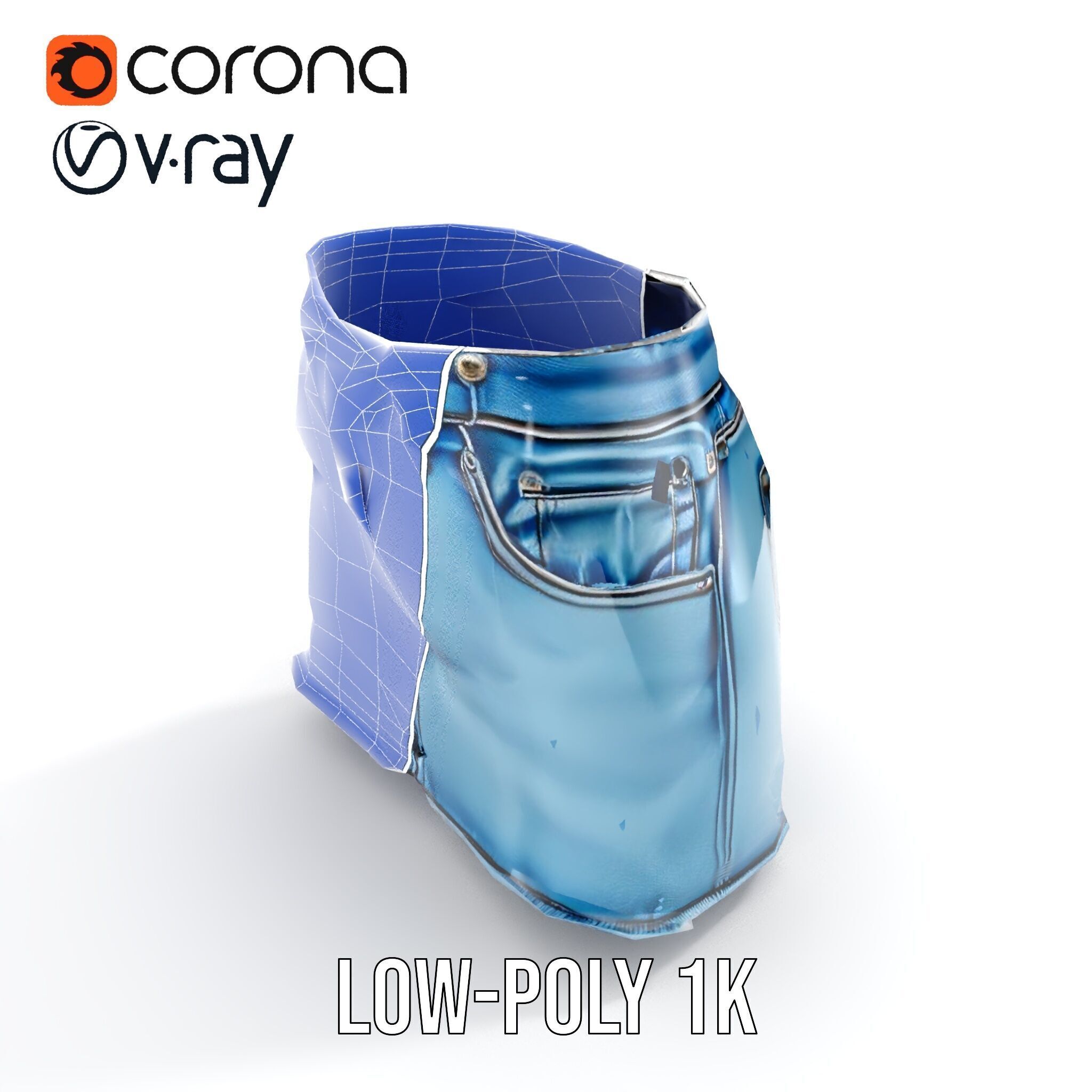 Denim Skirt Model Pack with Frayed Edges Low-poly 3D model_16