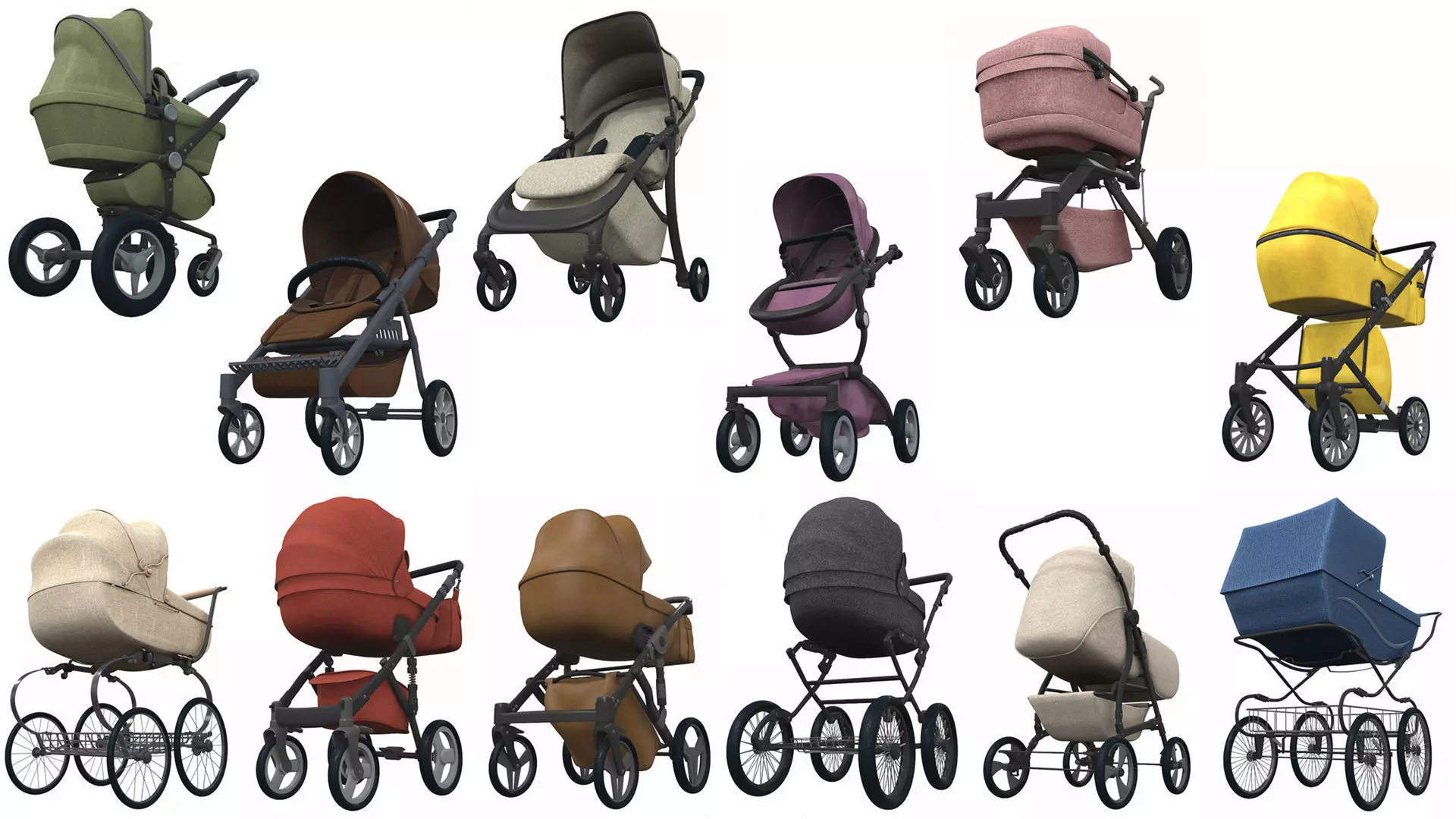 Baby stroller set 12 3D Model Collection_0