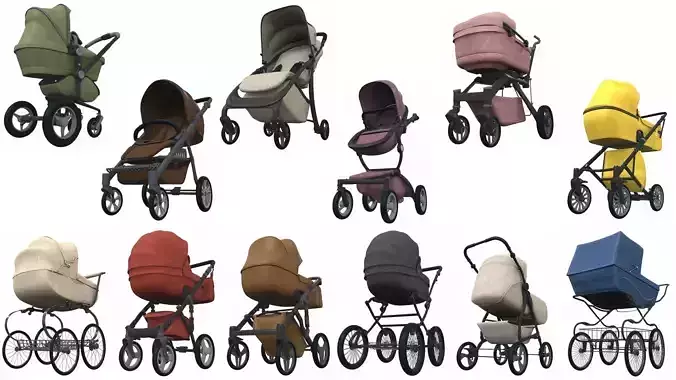 Baby stroller set 12 3D Model Collection