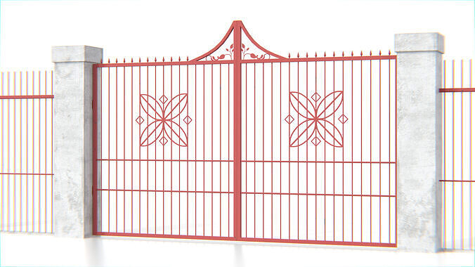 Wrought Iron Gate and Fence Set Low-poly 3D model