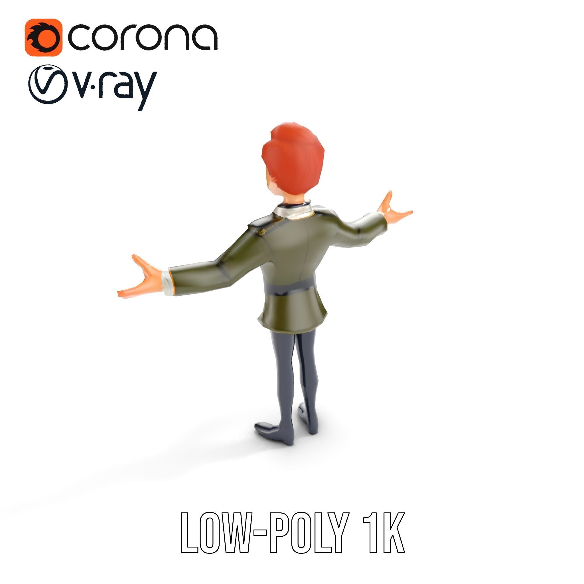 Animated Young Guard Character Rigged and Animated Low-poly 3D model_16