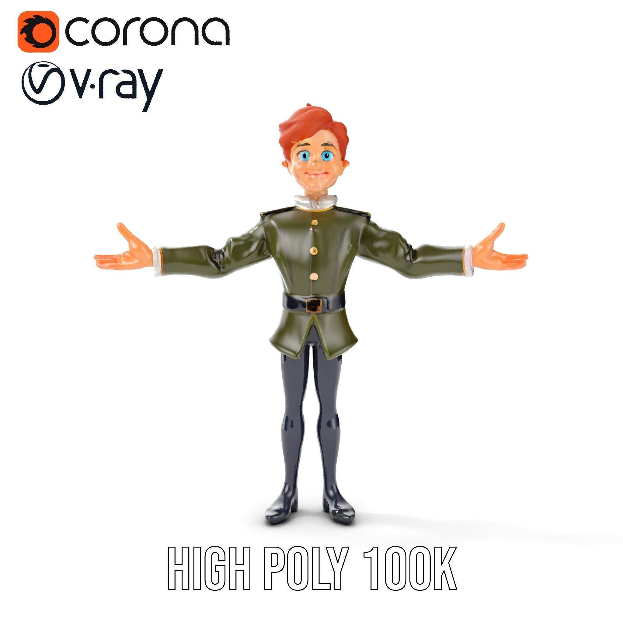 Animated Young Guard Character Rigged and Animated Low-poly 3D model_27