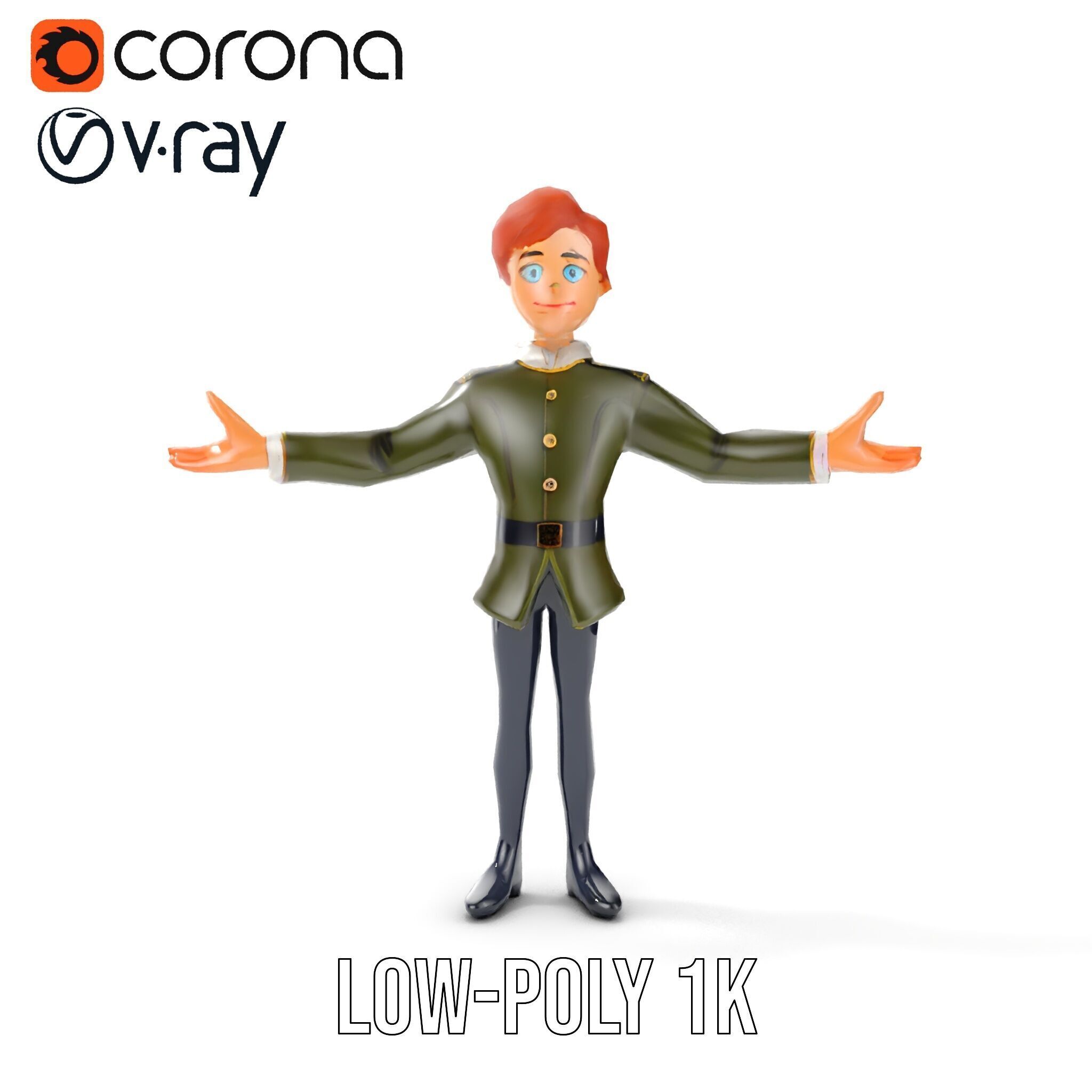 Animated Young Guard Character Rigged and Animated Low-poly 3D model_10