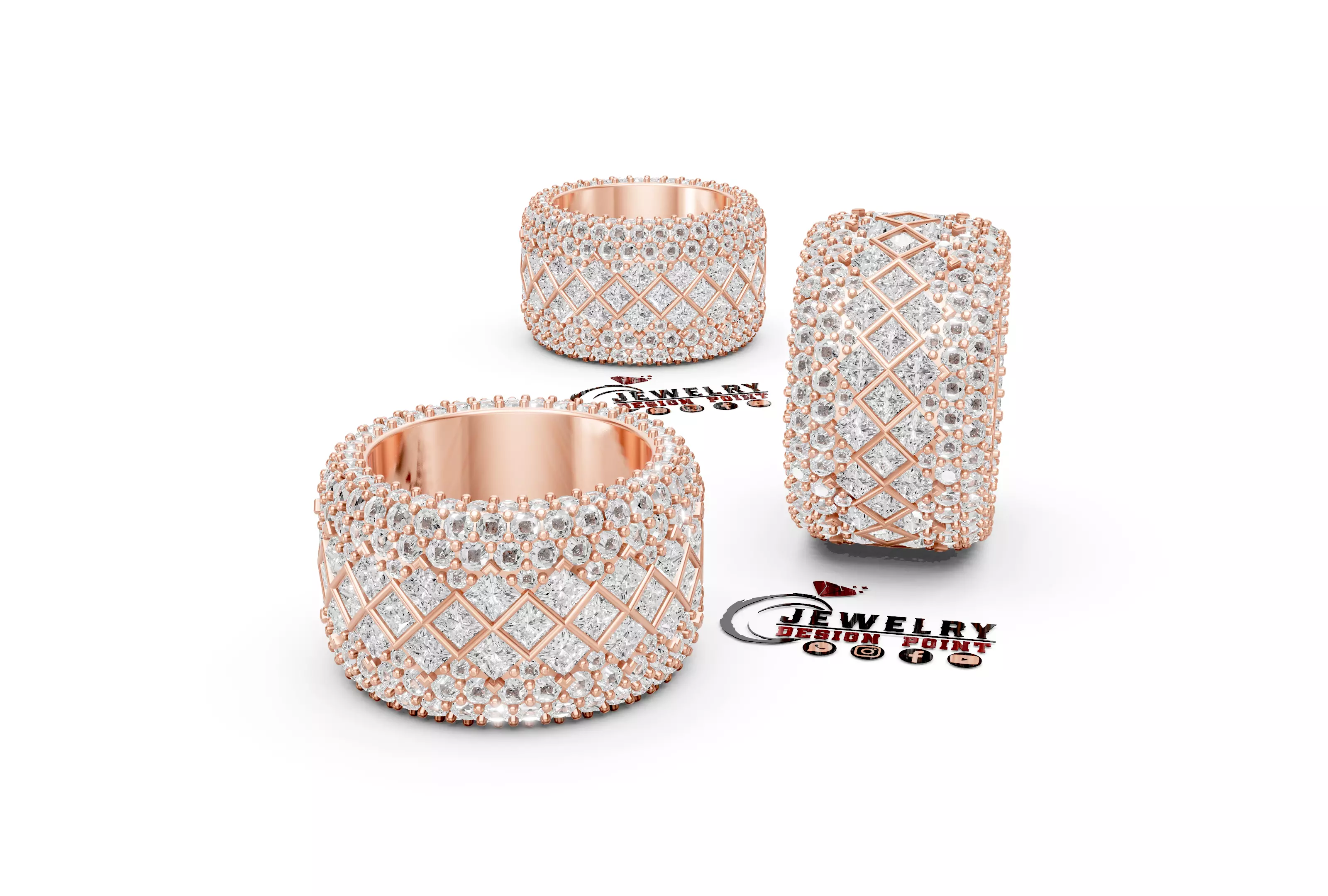 Custom Princess Diamond Eternity Band - Wedding Band 3D print model