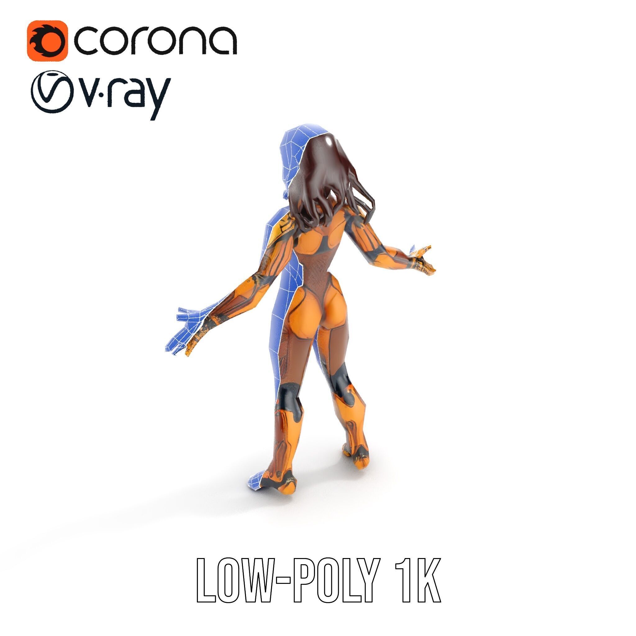 Cyber Warrior Futuristic Female Rigged and Animated D Charact... Low-poly 3D model_7