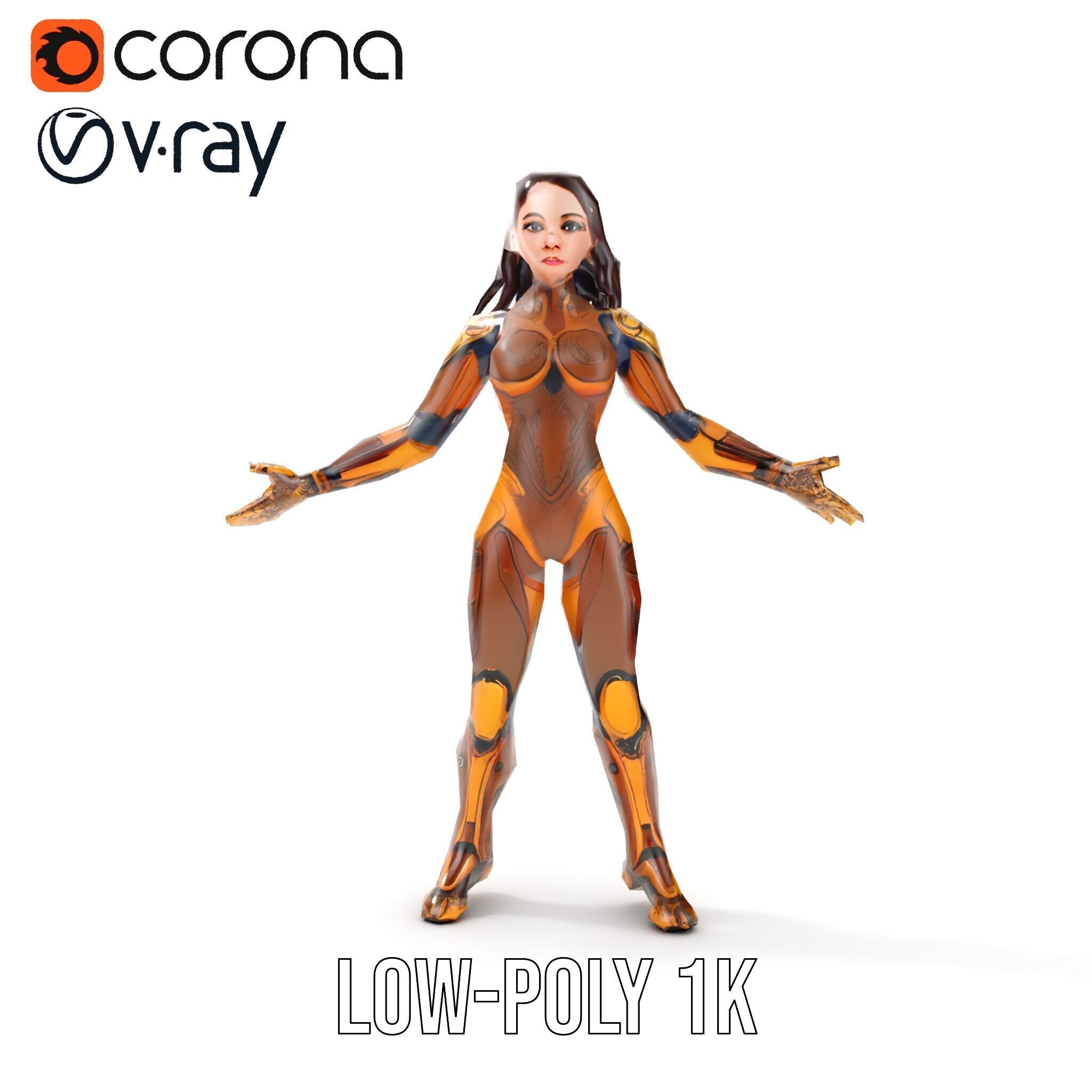 Cyber Warrior Futuristic Female Rigged and Animated D Charact... Low-poly 3D model_10