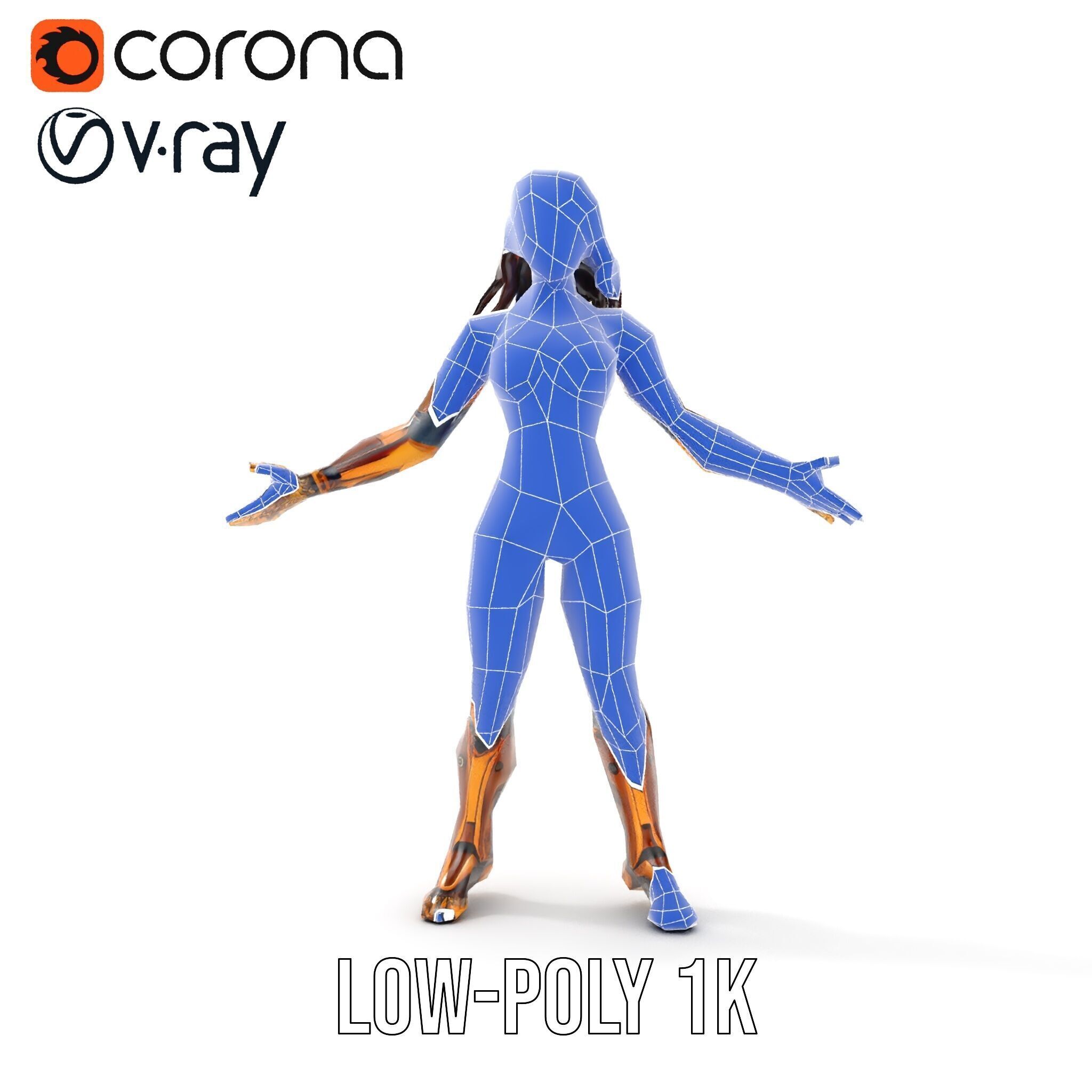 Cyber Warrior Futuristic Female Rigged and Animated D Charact... Low-poly 3D model_32