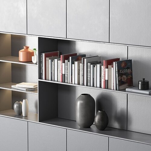Linea  Modern Wall Storage Cabinet with Open Bookshelf 3D model